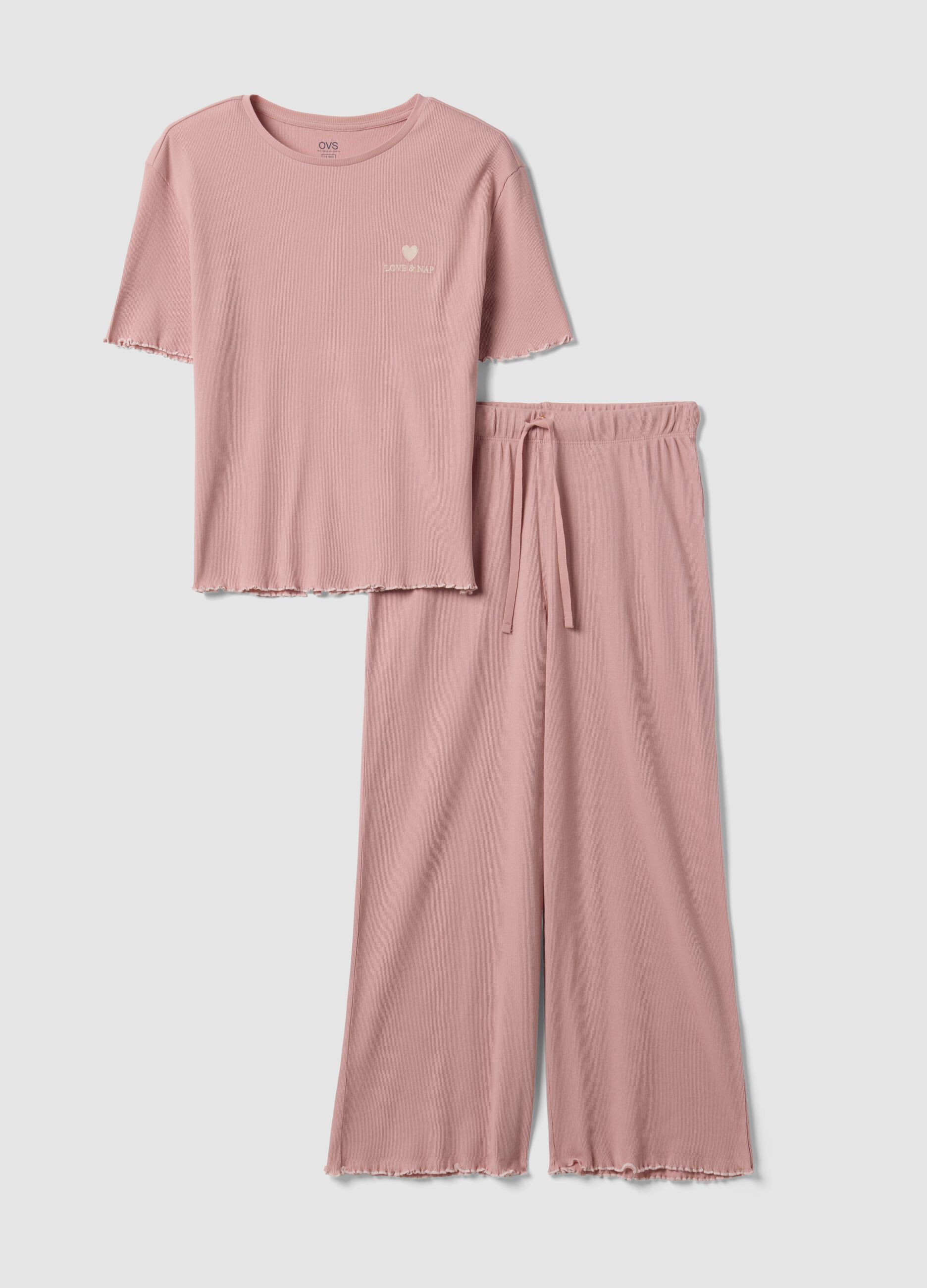 Pink pure organic cotton ribbed pyjamas