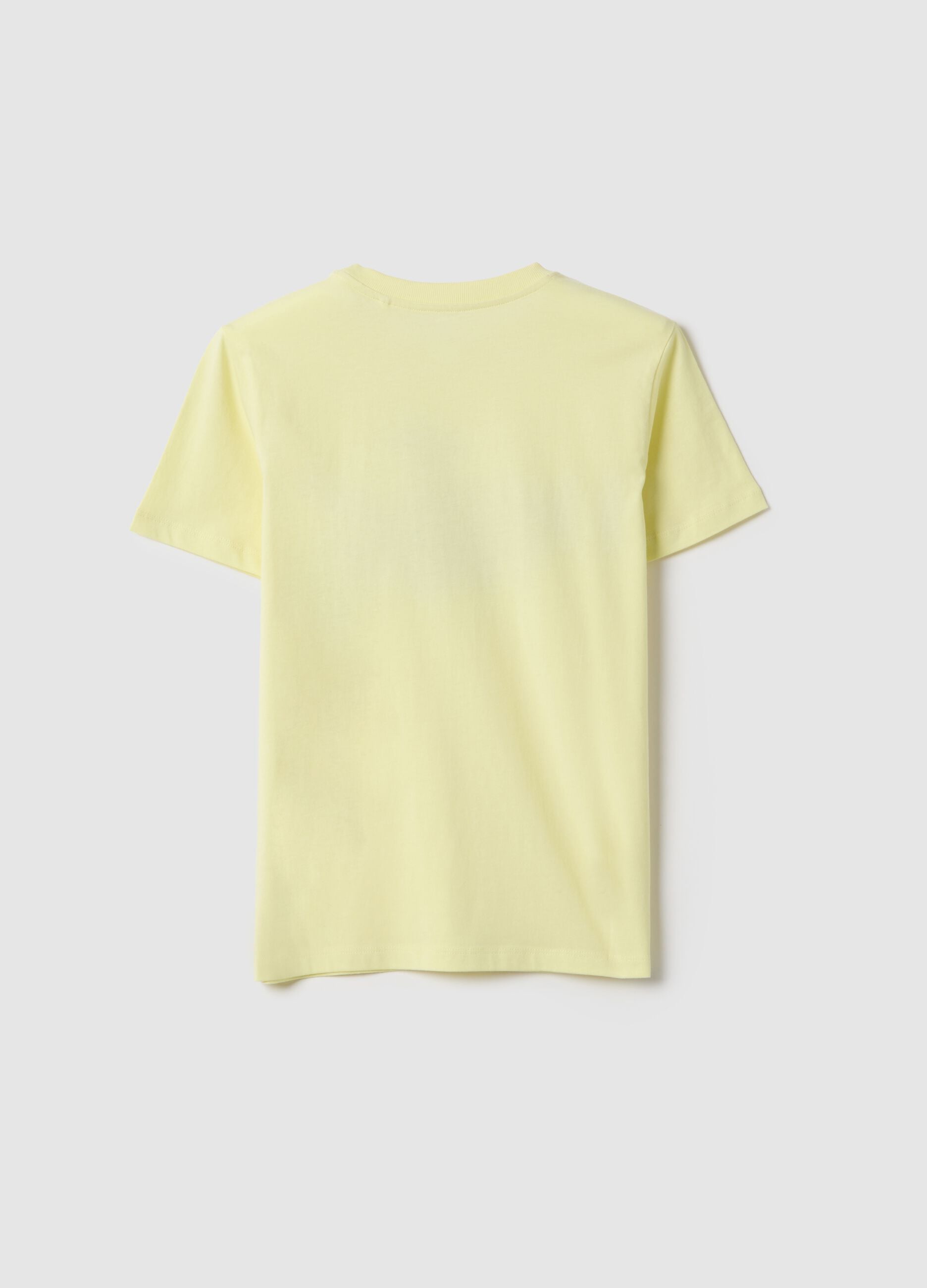 Boy's yellow pure cotton regular fit T-shirt with lettering