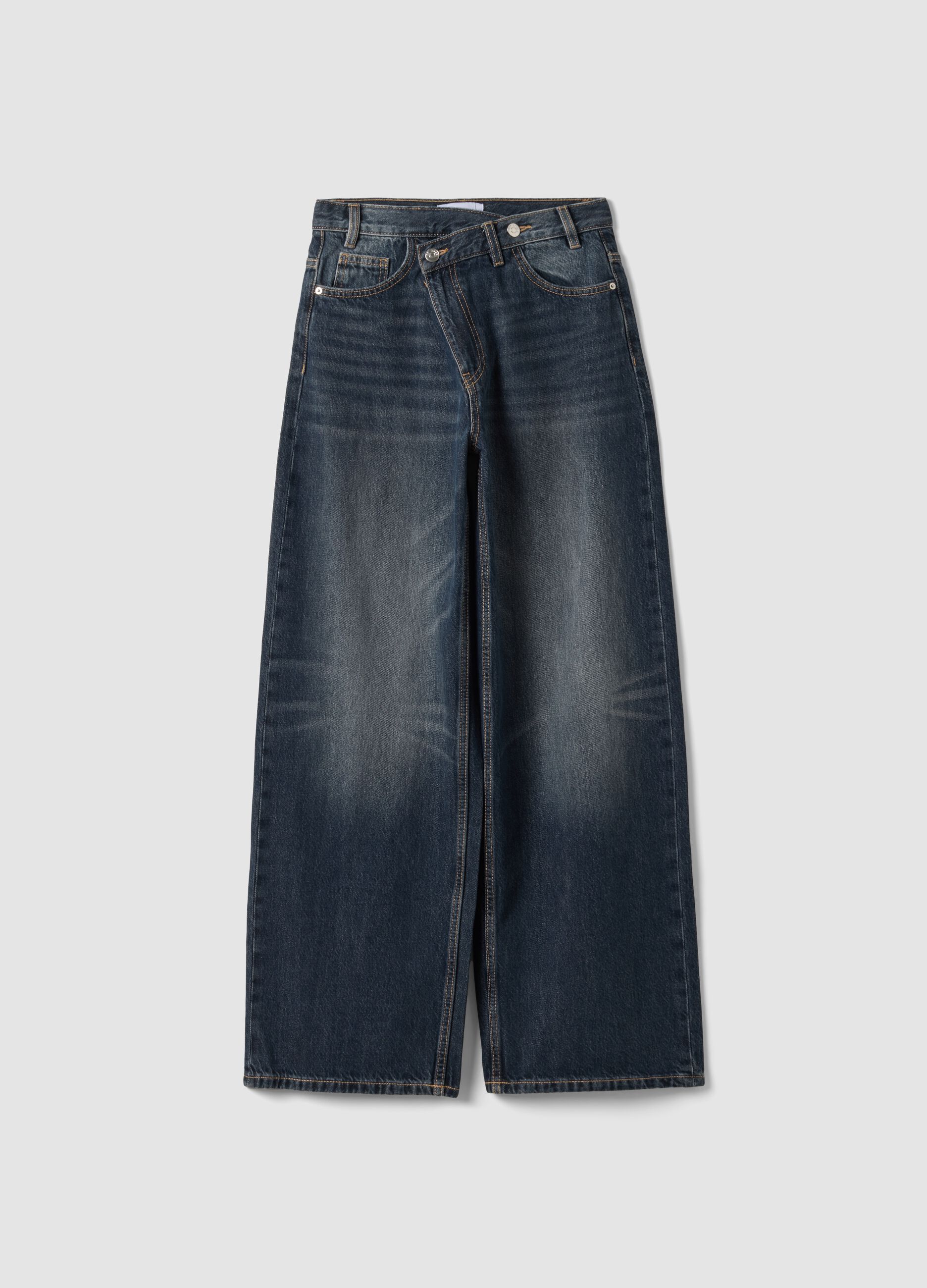 Grey pure cotton denim skater-fit jeans