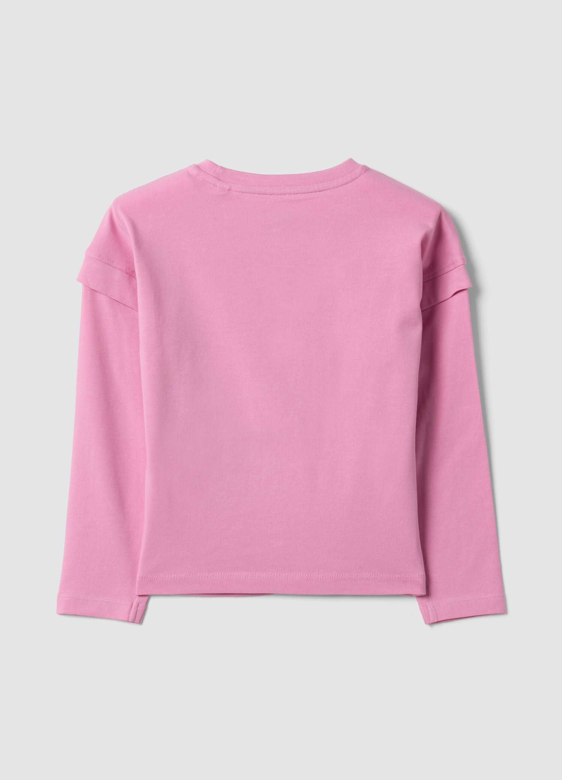Pink stretch cotton T-shirt with Lilo & Stitch print for girls