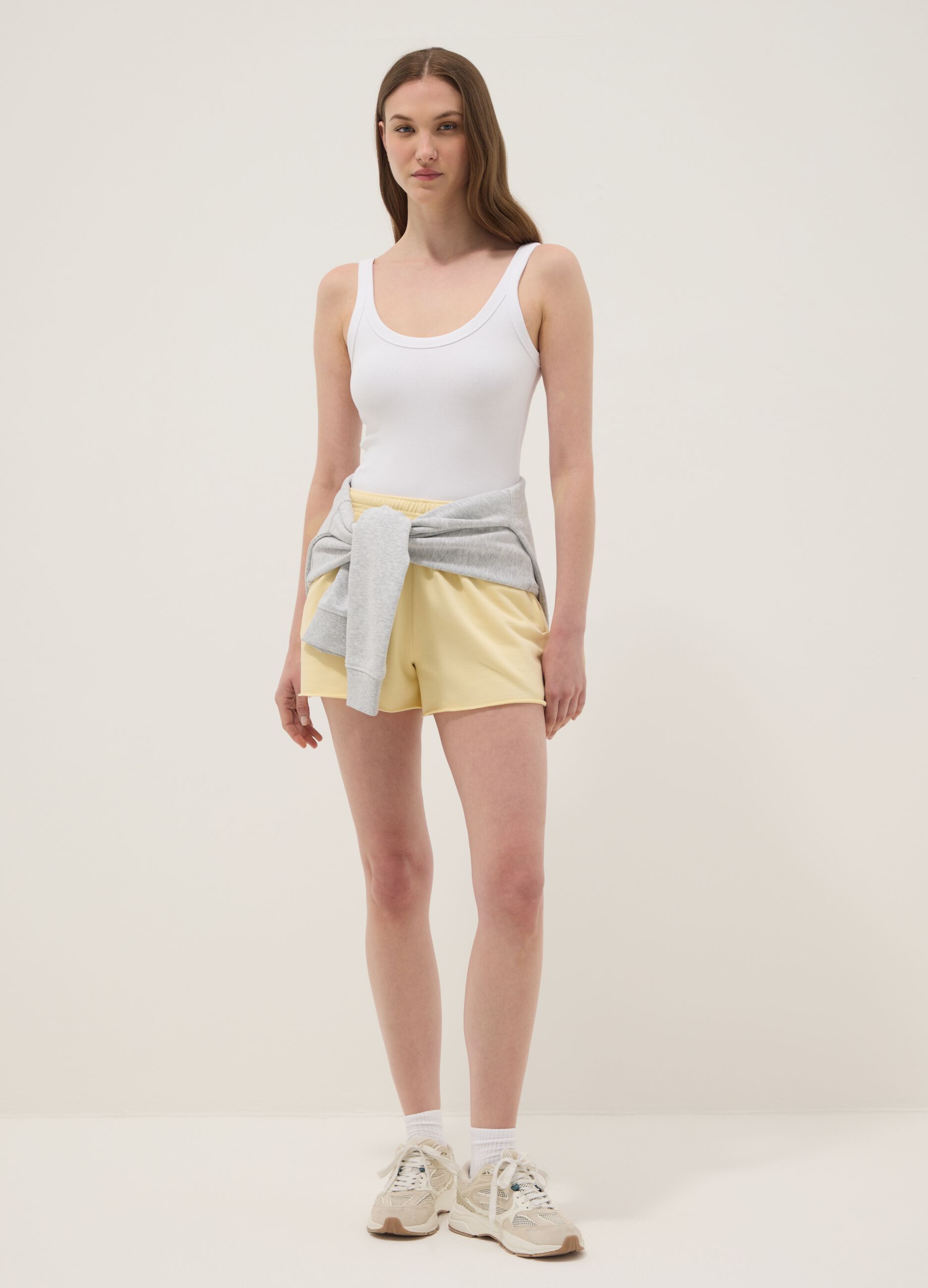 White ribbed stretch-cotton bodysuit with wide neckline