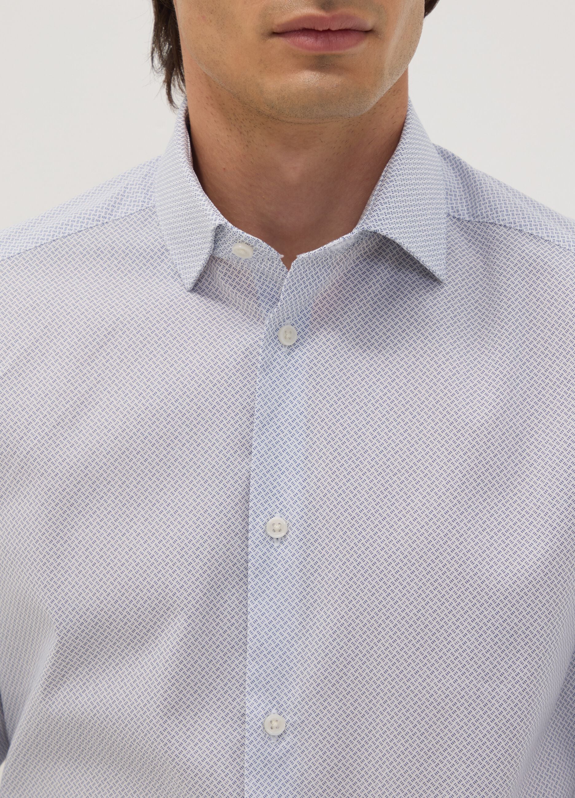 Light blue stretch cotton poplin shirt with cutaway collar