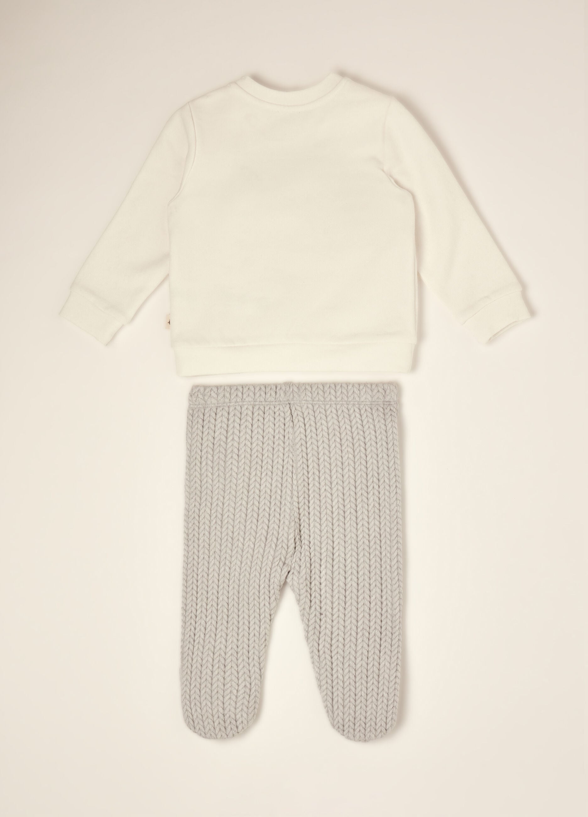 White stretch cotton baby set with footed leggings and panda print