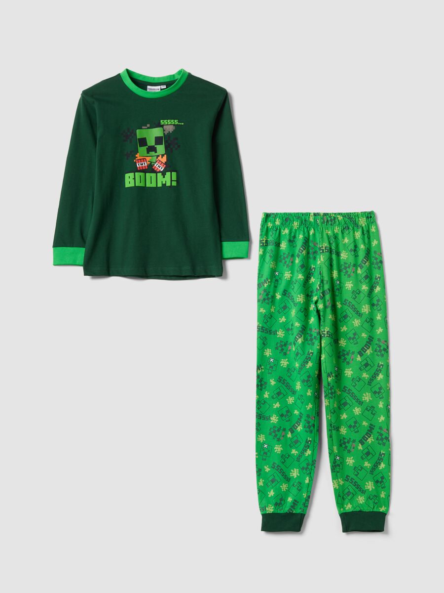 Green Minecraft print pyjamas in pure organic cotton for boys_0