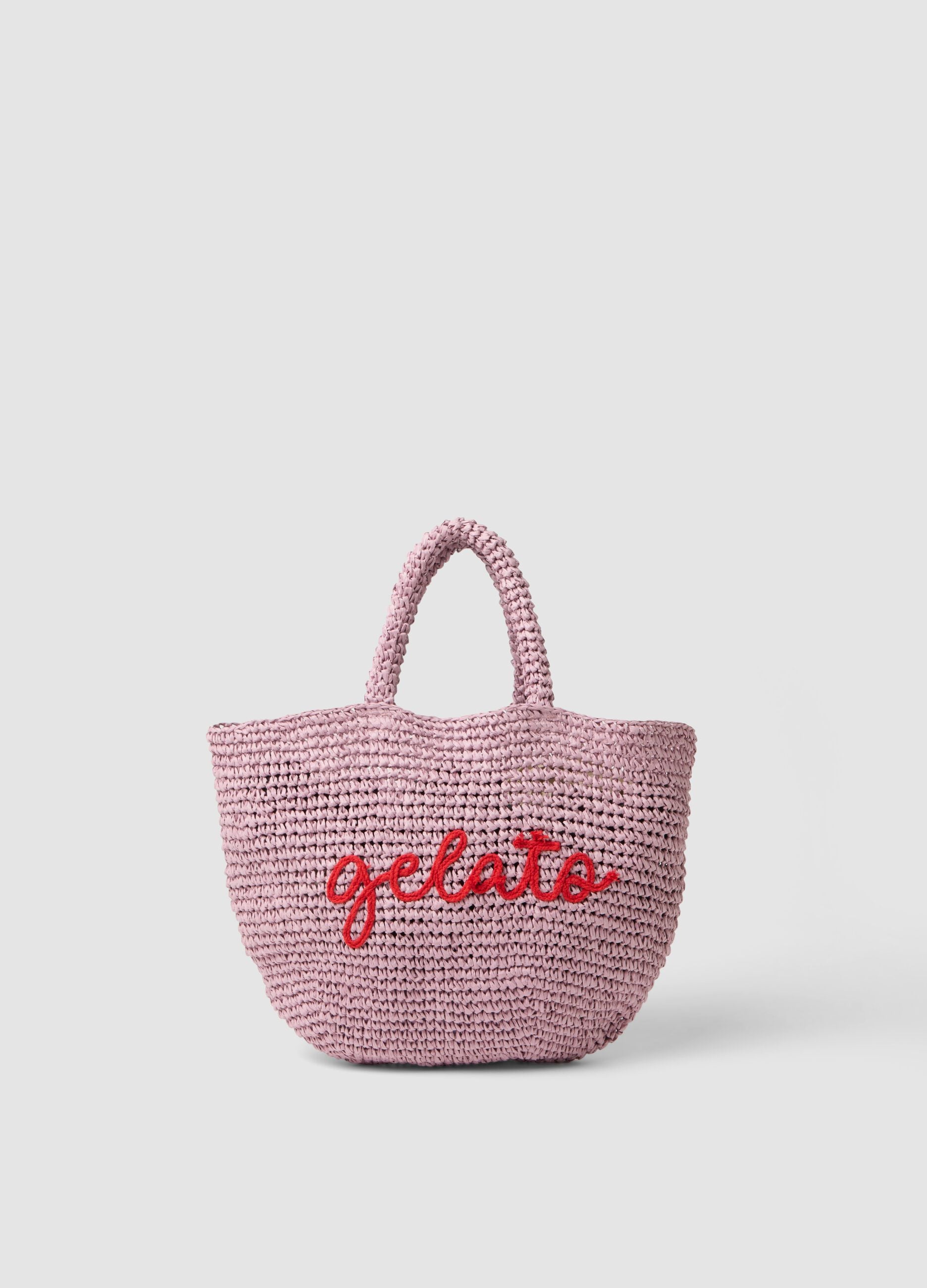 Pink beach bag in pure paper-fabric