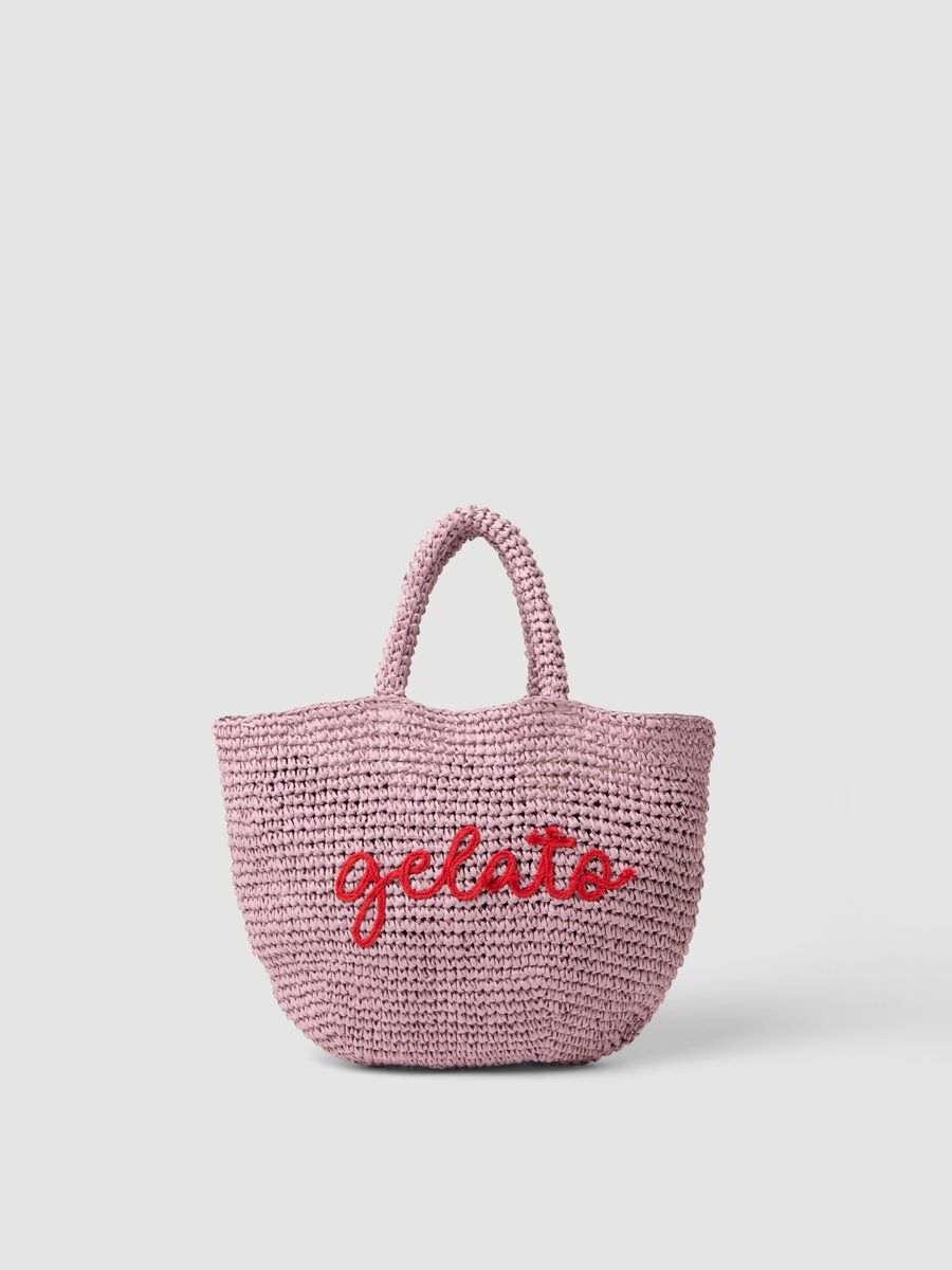 Pink beach bag in pure paper-fabric_0