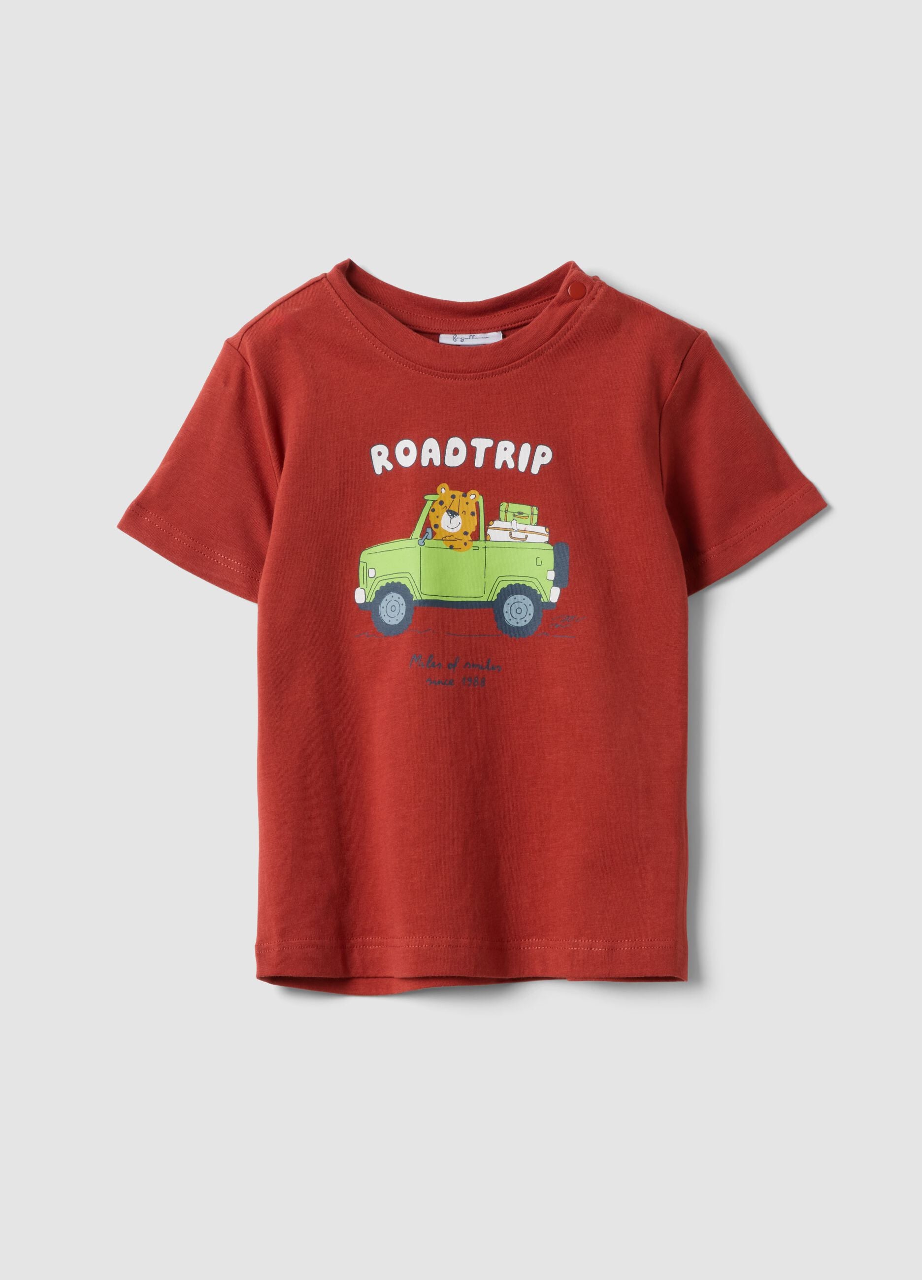 Red organic cotton T-shirt with print, regular fit for baby boy