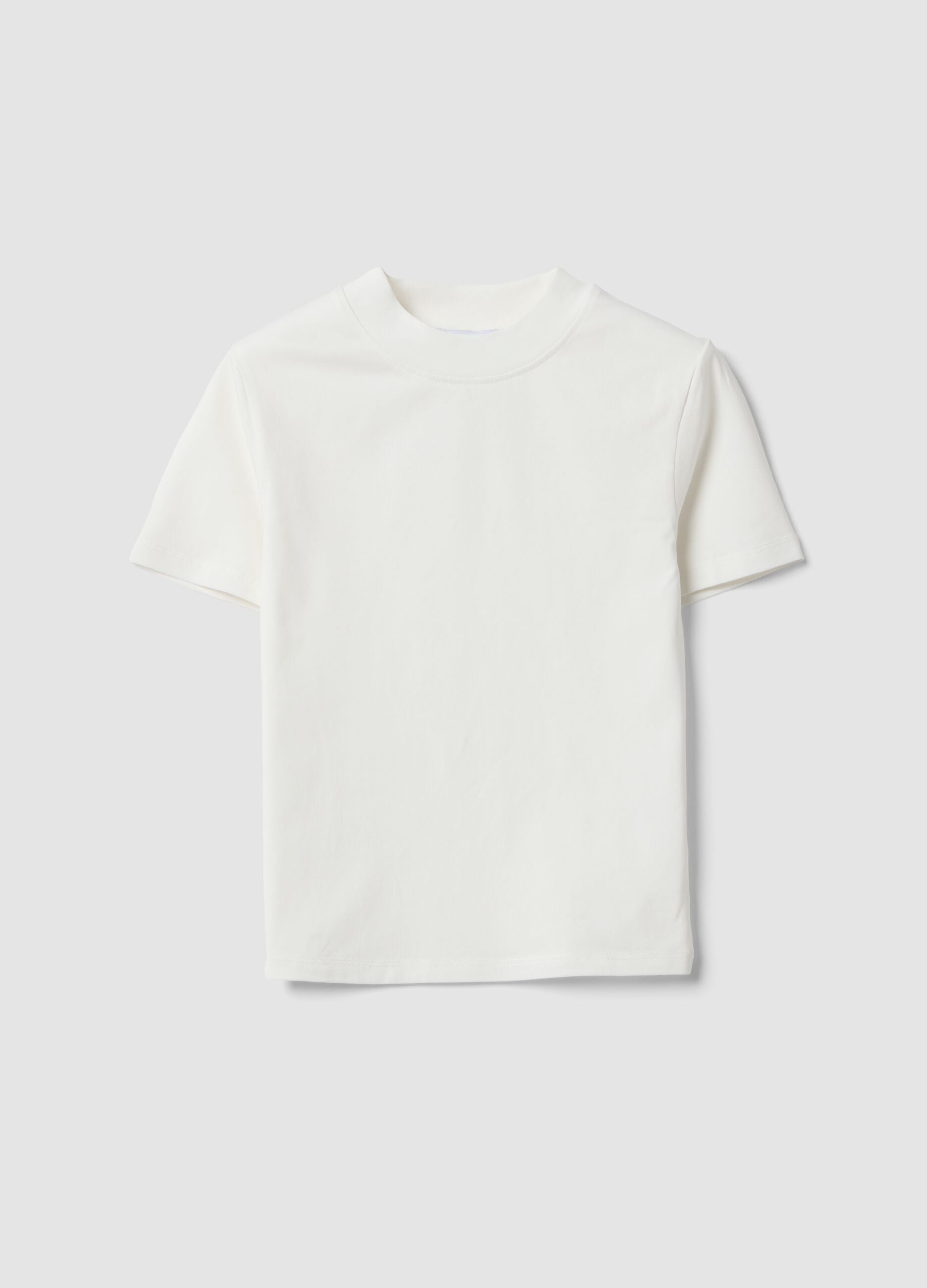 White fitted stretch-cotton T-shirt with high neck
