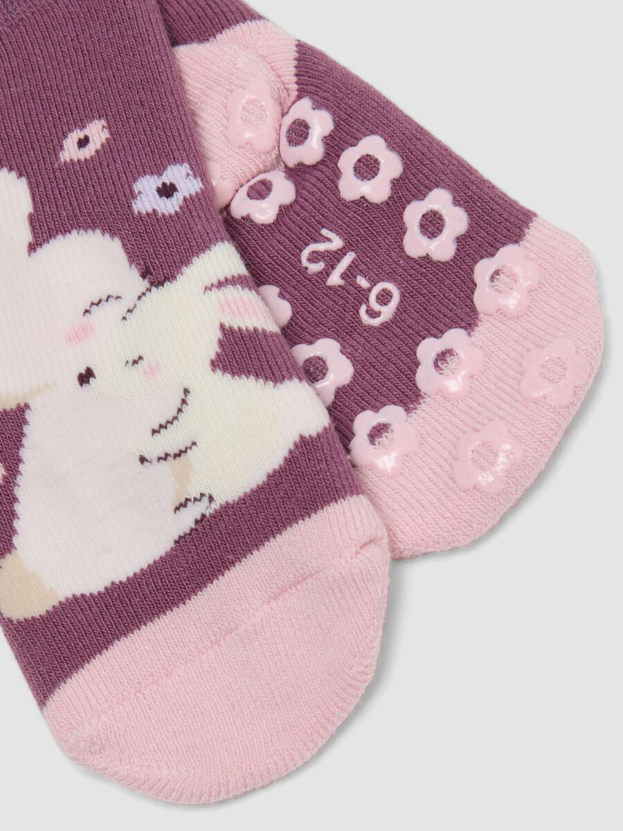 2-pack of pink non-slip printed socks in stretch organic cotton_2