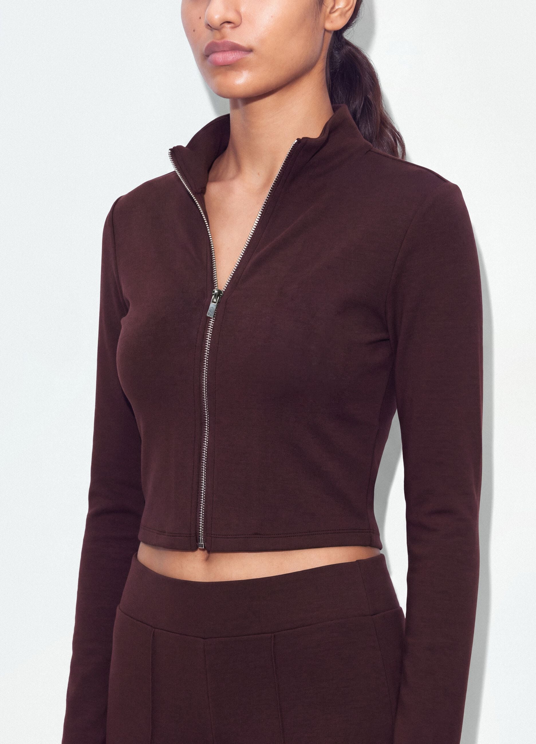 Purple fitted stretch-modal sweatshirt with high neck
