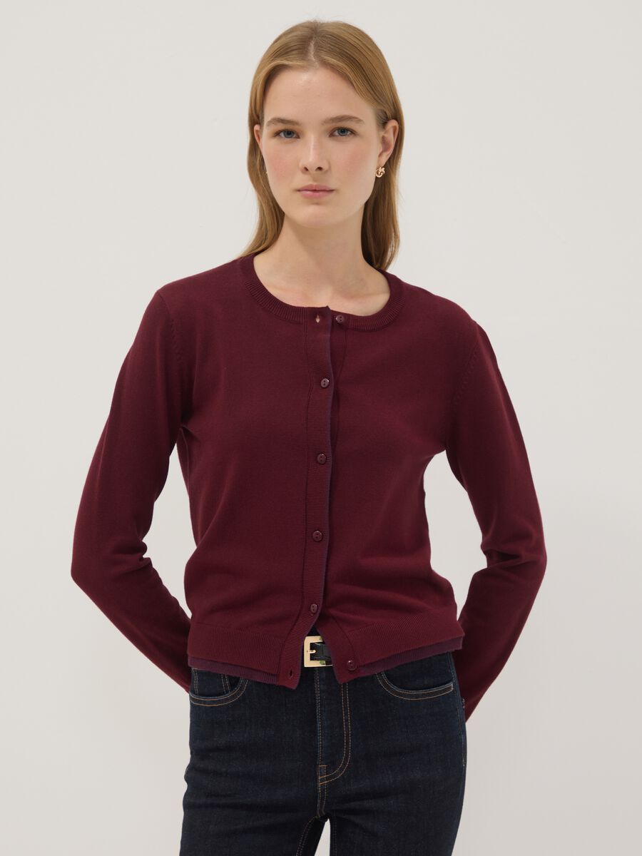 Red viscose-blend cardigan in plain knit_1