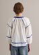 White pure cotton blouse with blue piping, regular fit_3