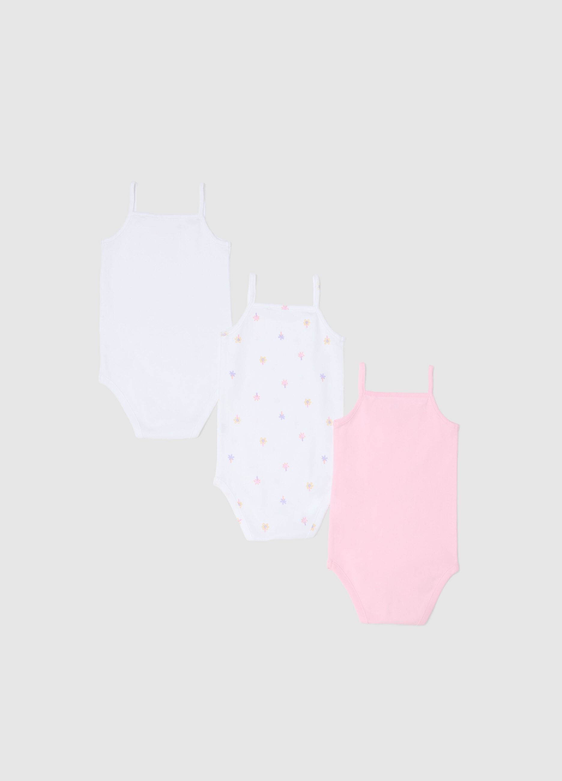 Multicolour pure cotton baby girl's bodysuit tripack with thin straps