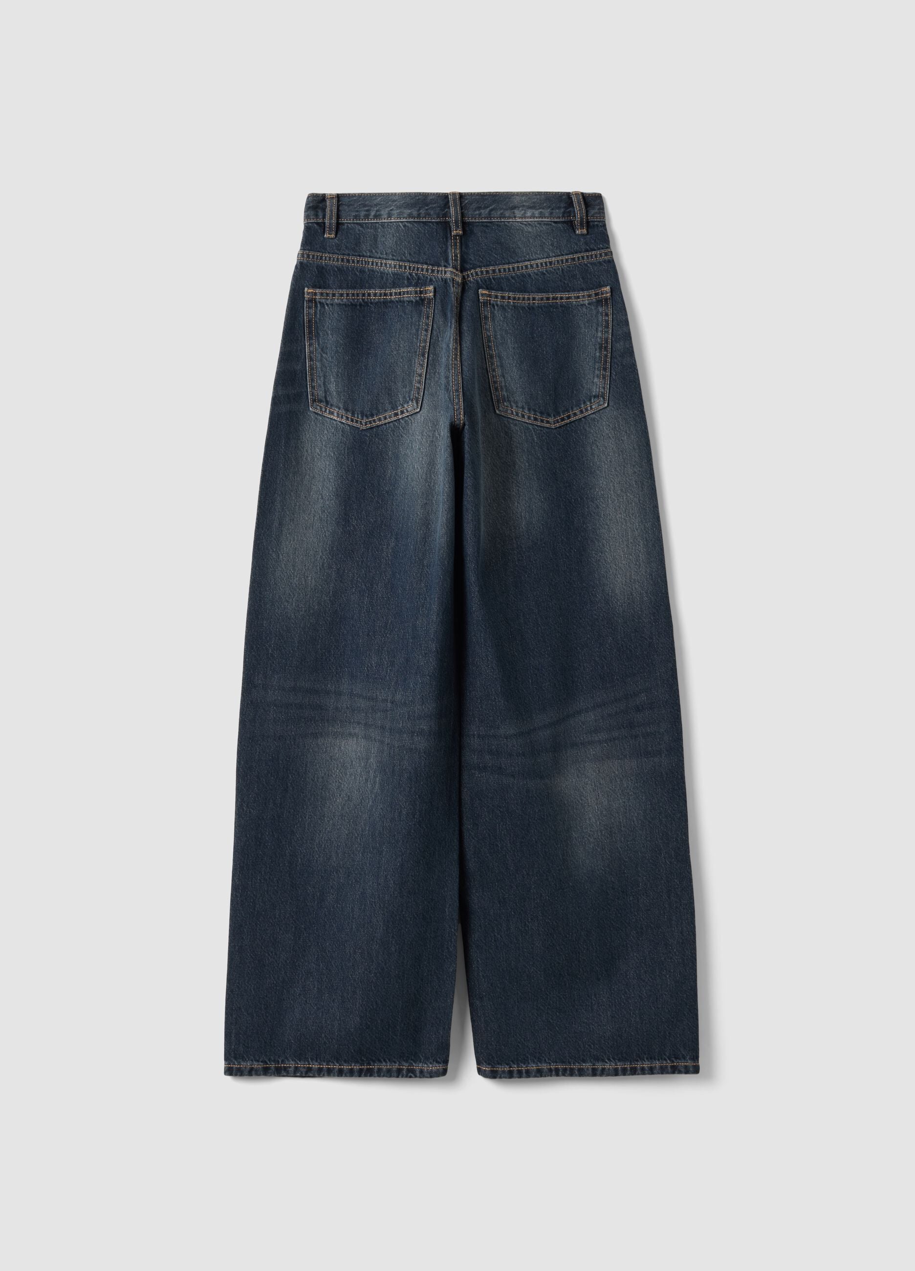 Grey pure cotton denim skater-fit jeans