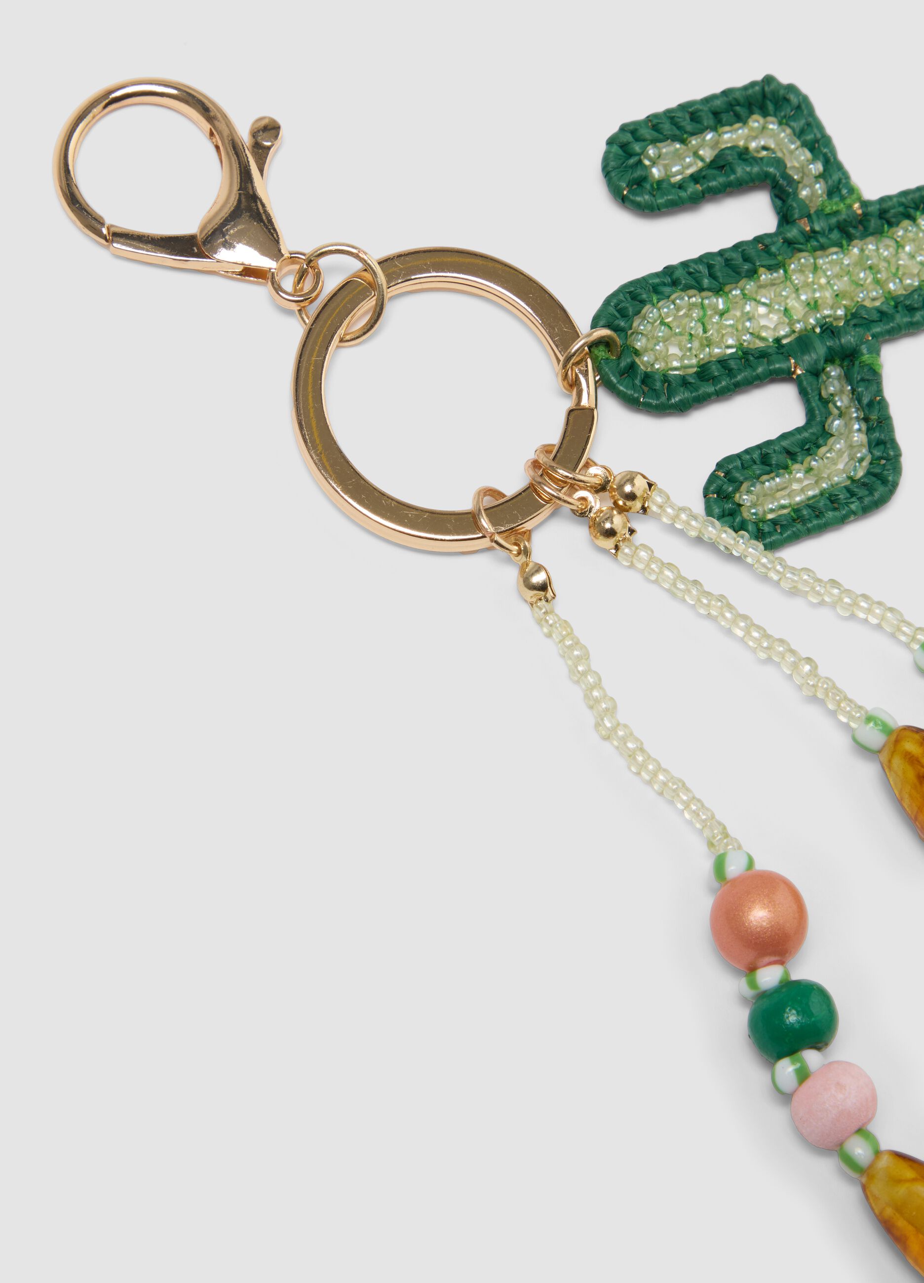 Green cactus and beaded keyring