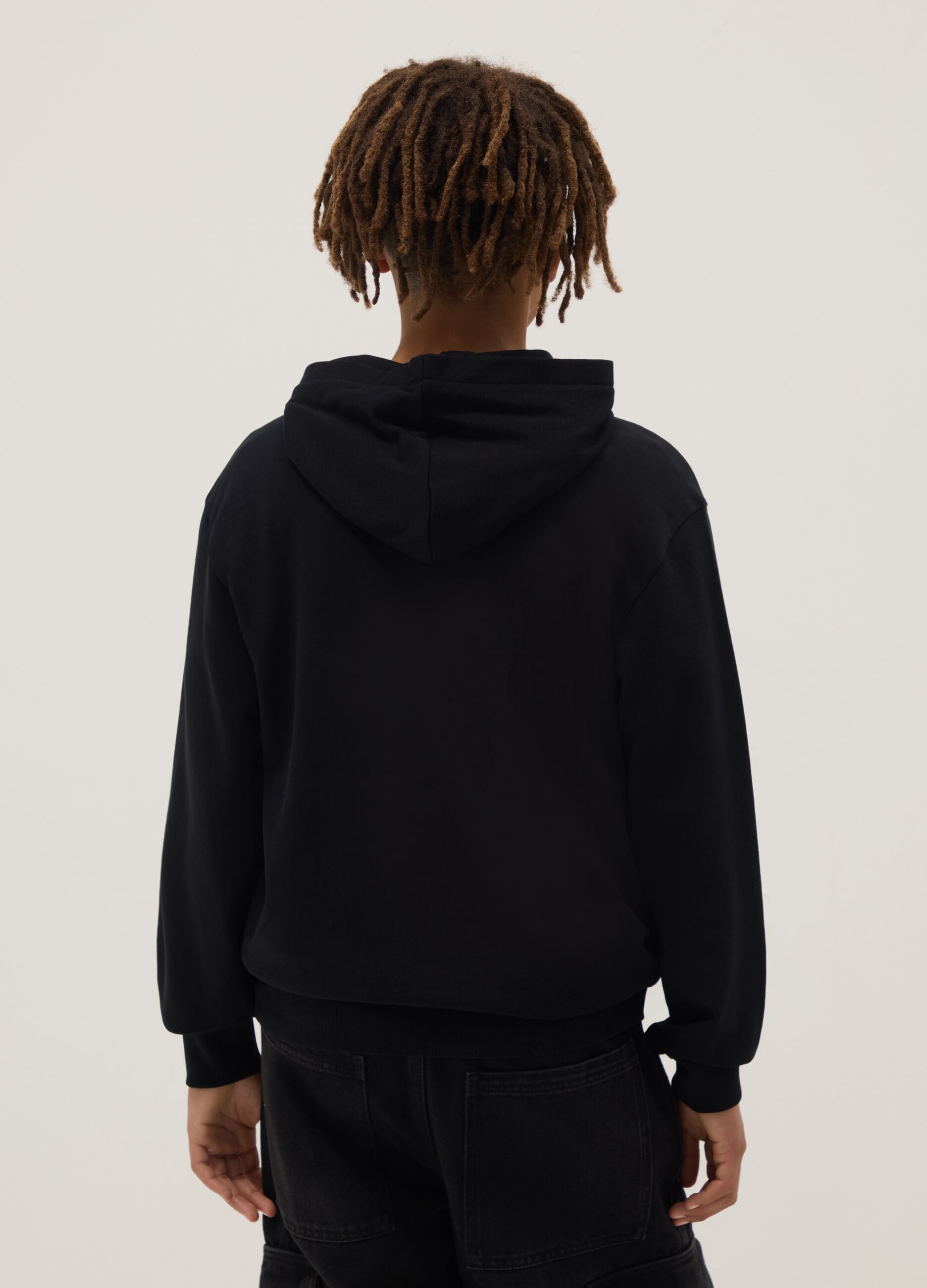 Boys' regular fit black pure cotton hoodie