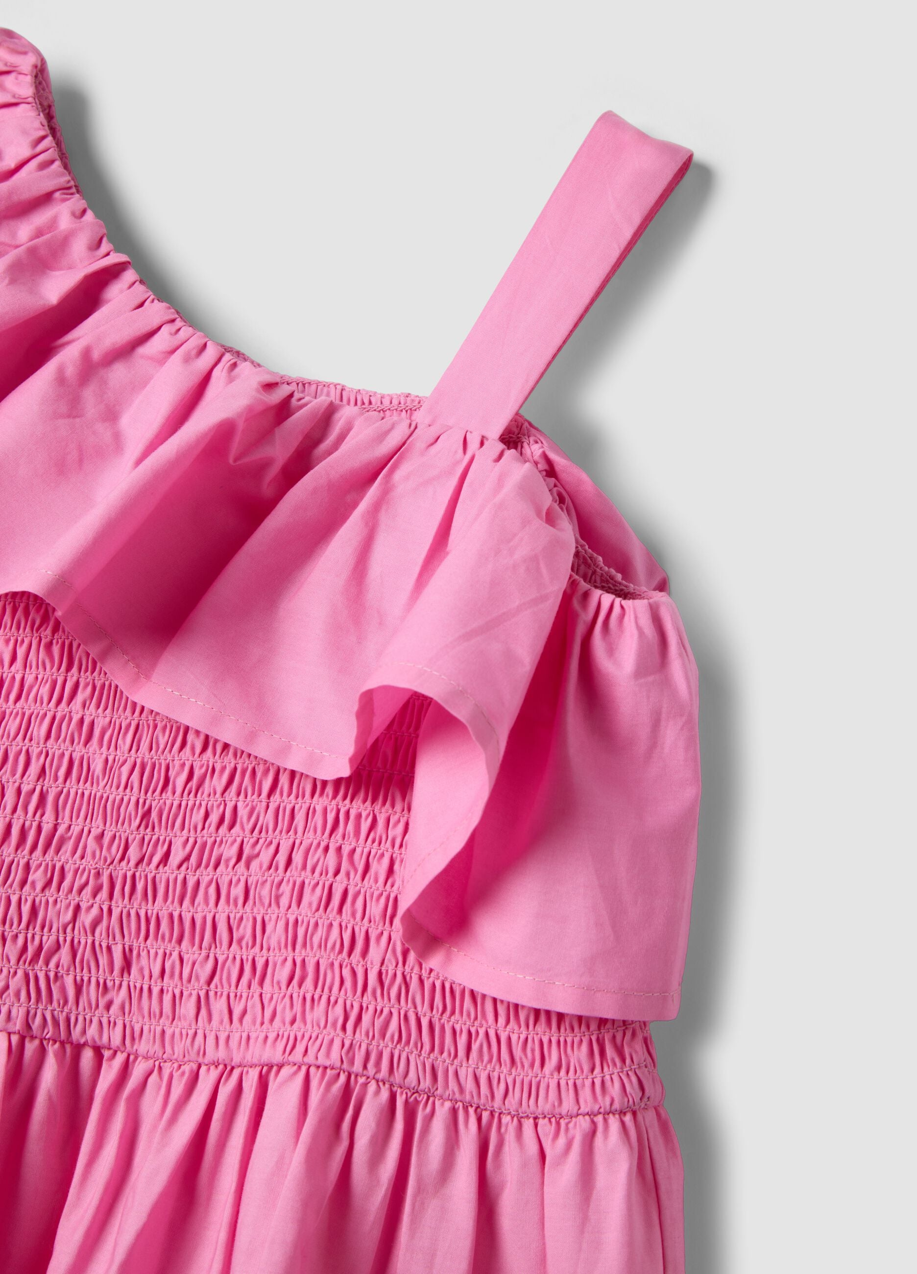 Girls' Pink Sleeveless Pure Cotton Dress with Ruffle Detail