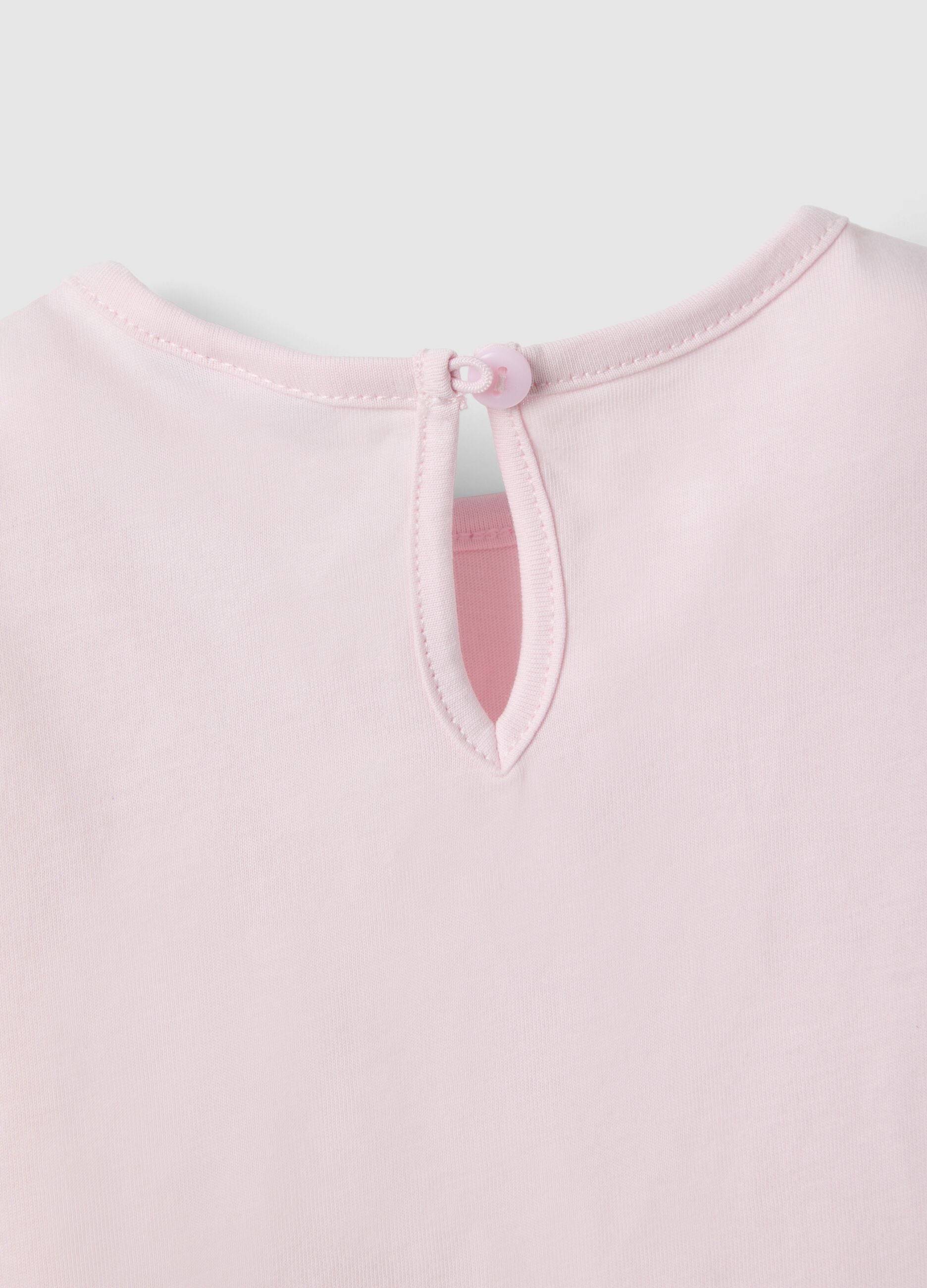 Pink pure cotton regular fit girl's T-shirt with teddy bear