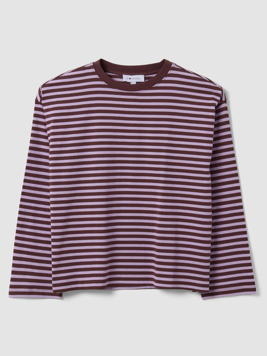 Purple striped pure cotton T-shirt with crew neck, relaxed fit_0