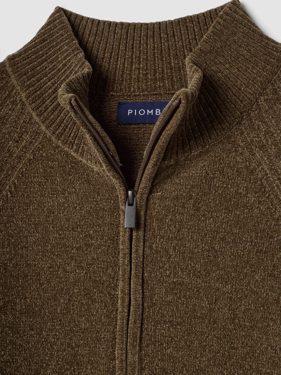 Beige full-zip cardigan with collar, regular fit_5