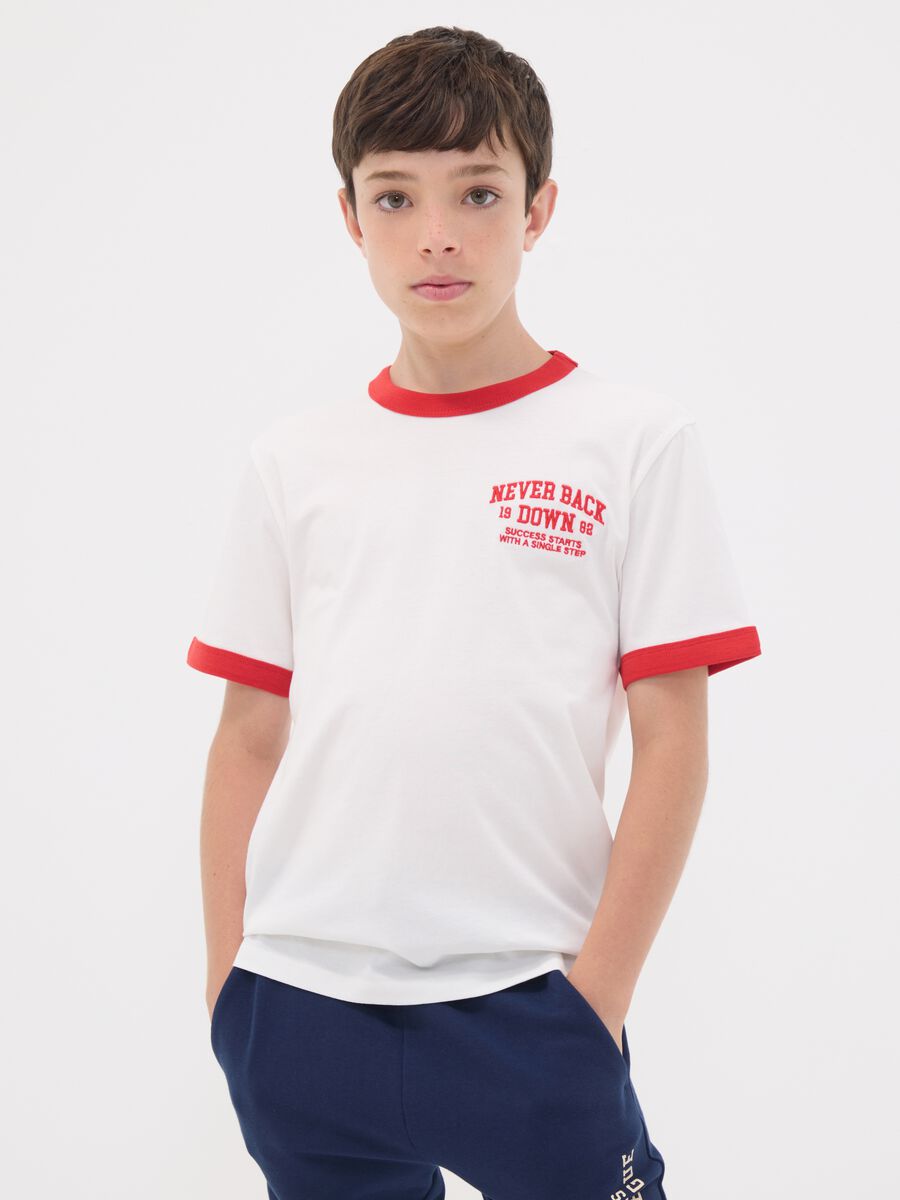 White pure organic cotton T-shirt with print, relaxed fit, for boys_0