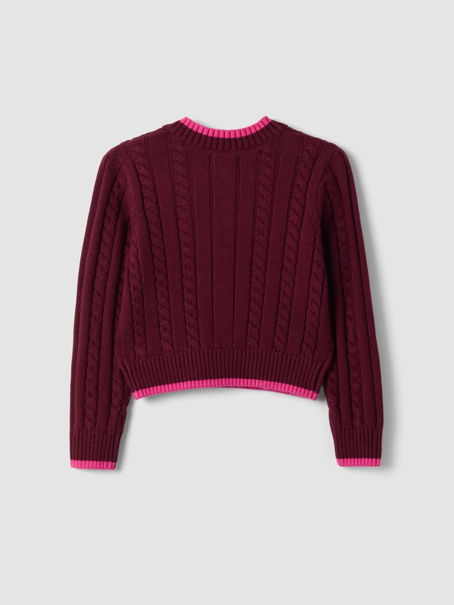 Red pure cotton cable-knit V-neck jumper for girls_1