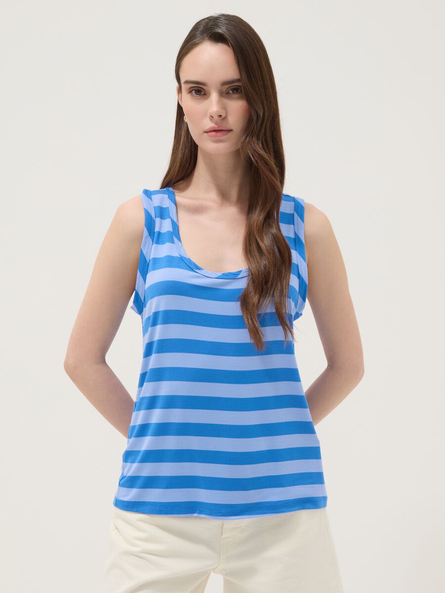 Blue striped stretch viscose tank top_1