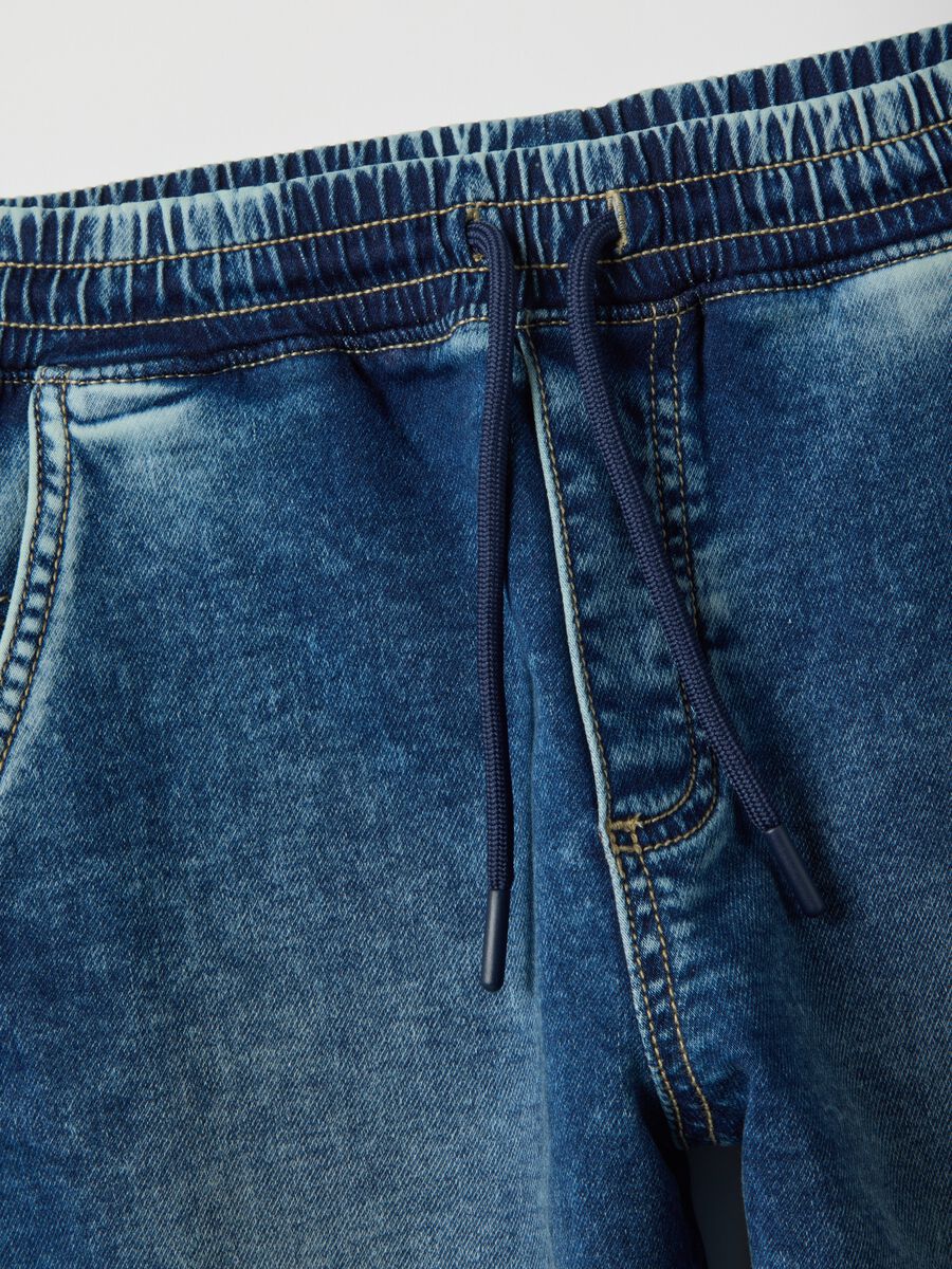 Children's blue cotton-blend cargo jeans regular fit with elastic waist_3