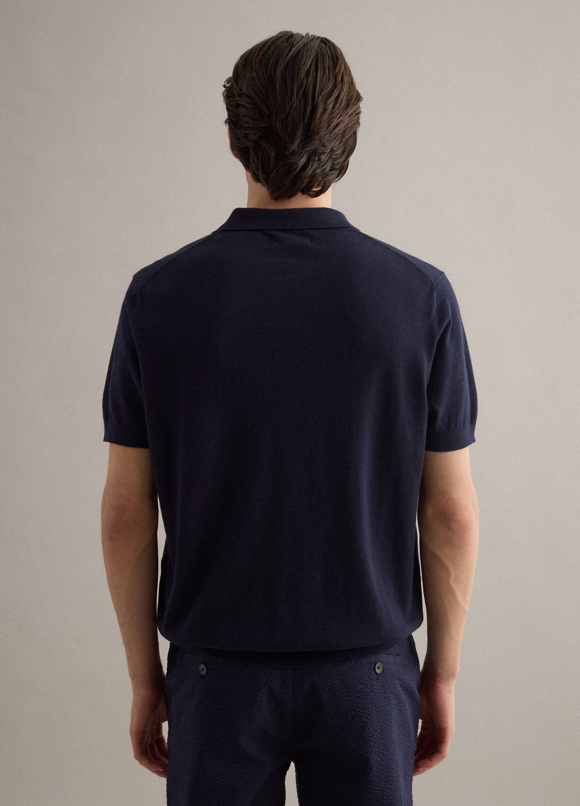 Polo in misto cotone, lino e seta blu regular fit