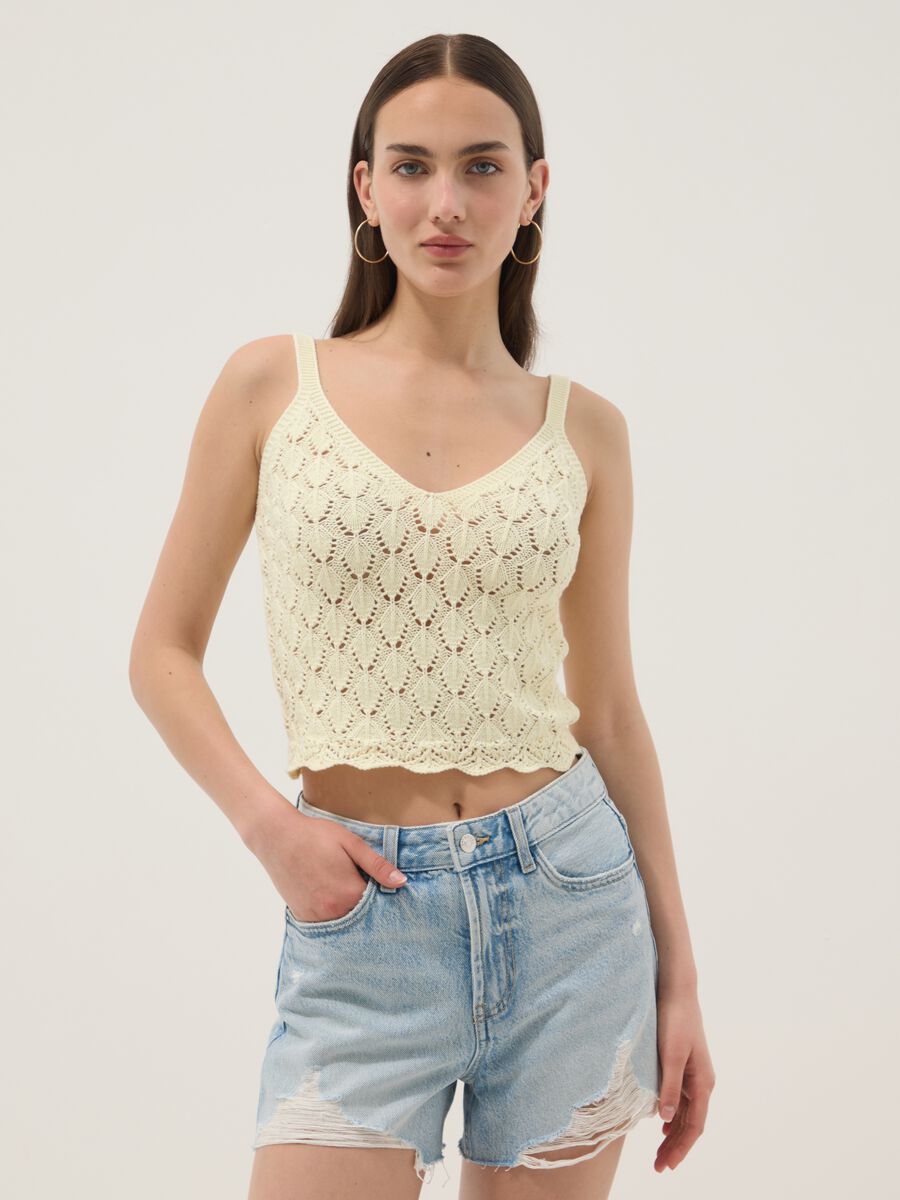 Gilet giallo in crochet di puro cotone regular fit_1