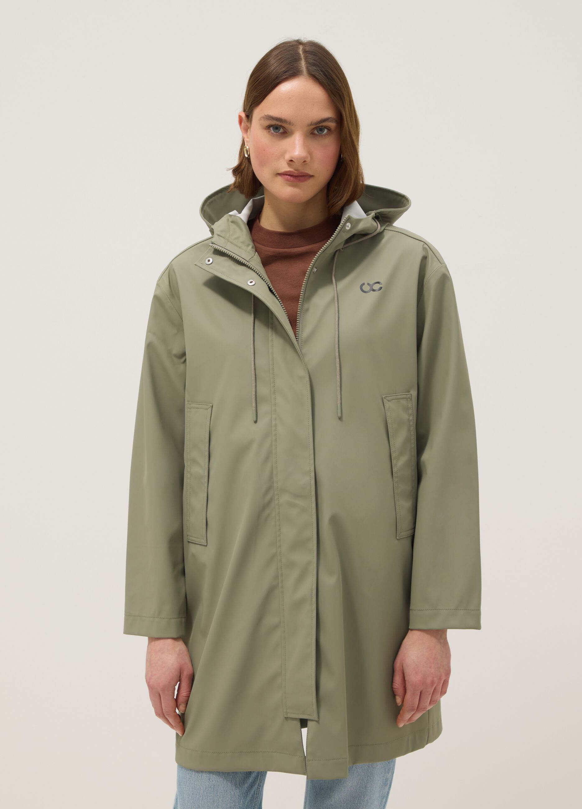 Green waterproof hooded jacket, regular fit