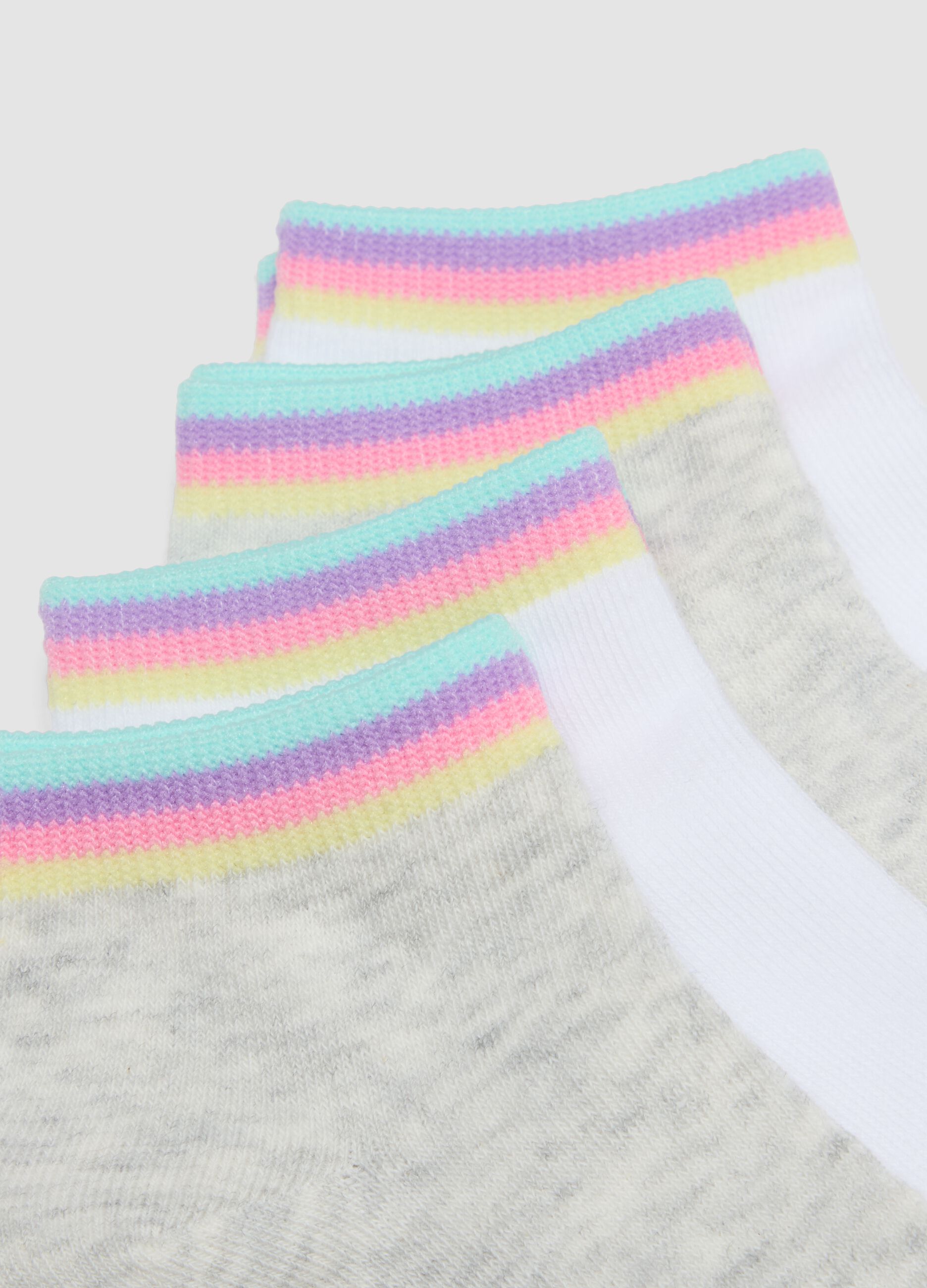 Multipack of multicoloured striped cotton blend ankle socks for girls