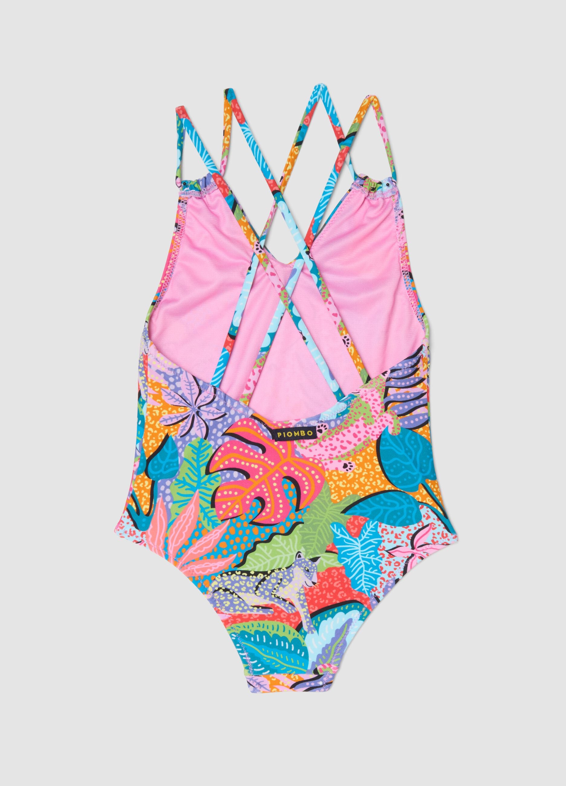 Multicolour stretch fabric swimsuit