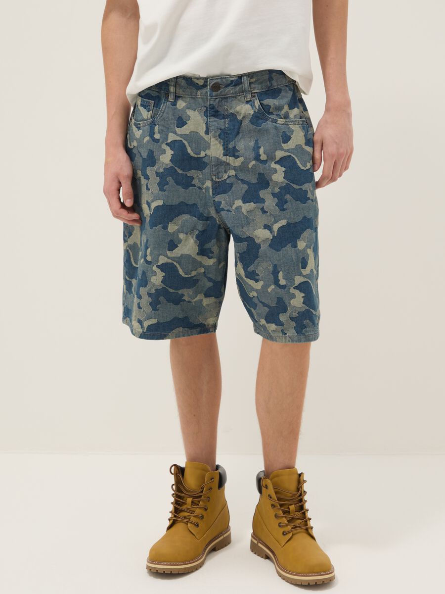 Blue pure cotton denim skater-fit shorts_1