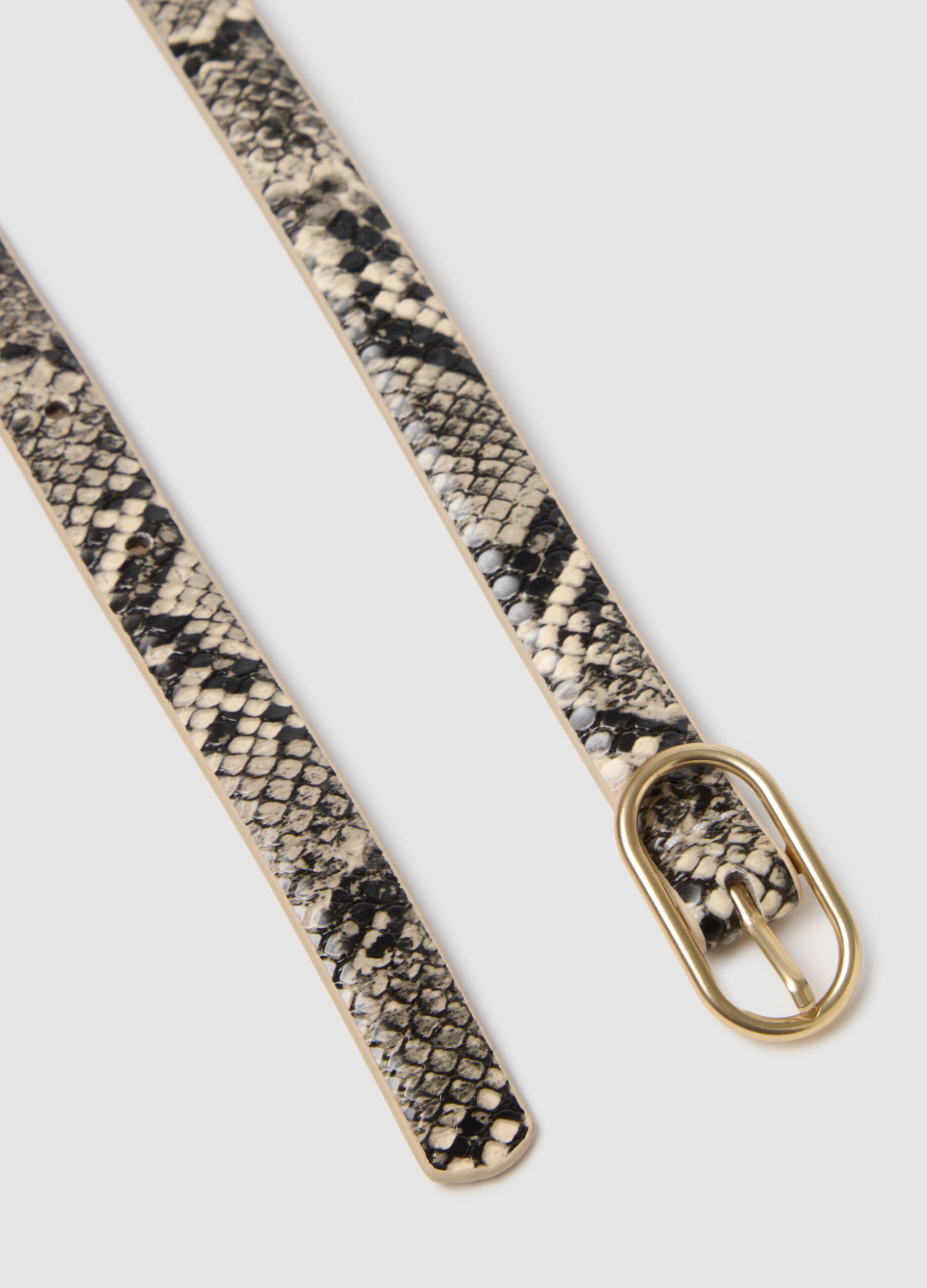 Multicolour Python-Print Slim Fit Belt with Gold Buckle