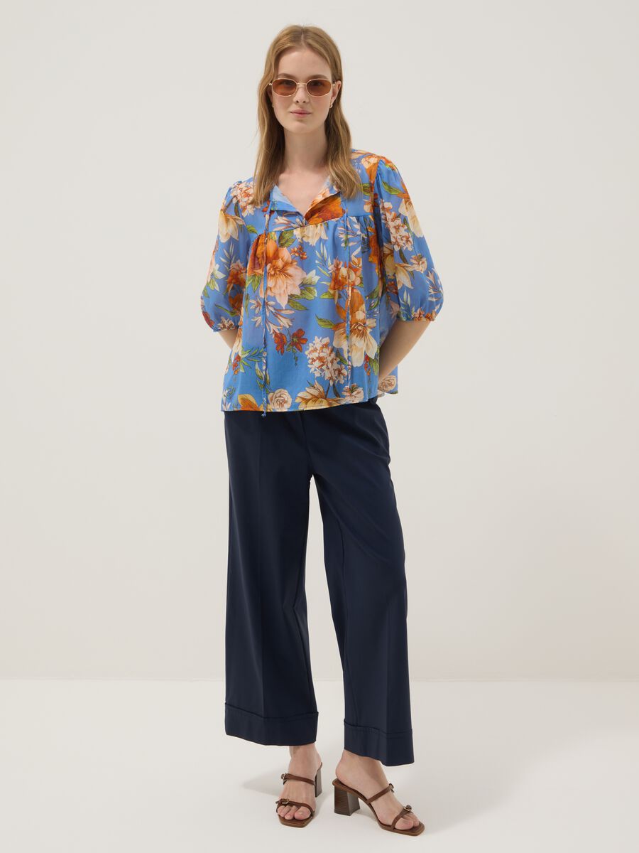 Blue floral blouse in pure cotton_2
