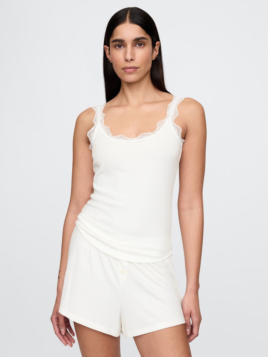 White Stretch Pyjamas with Lace Details_0