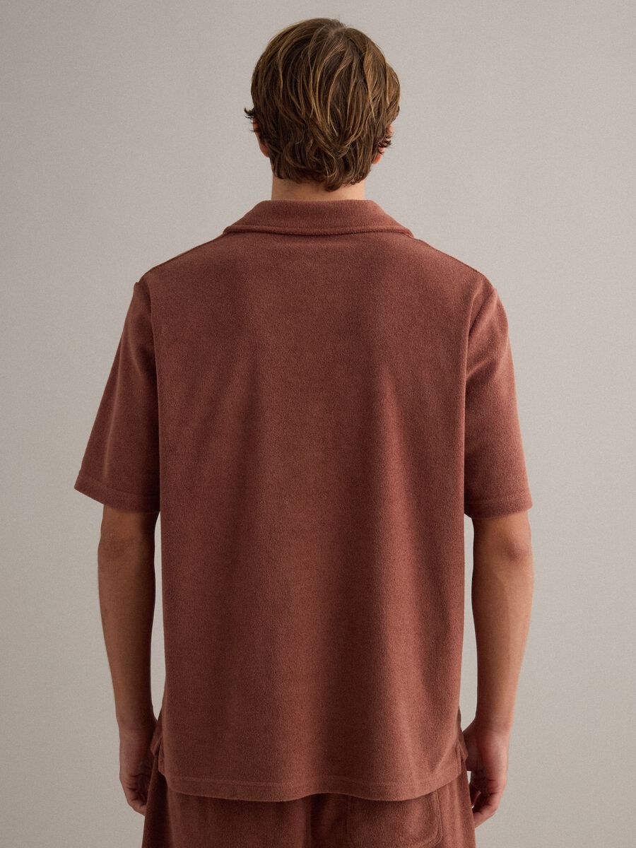 Brown short-sleeve cotton-blend polo shirt_3