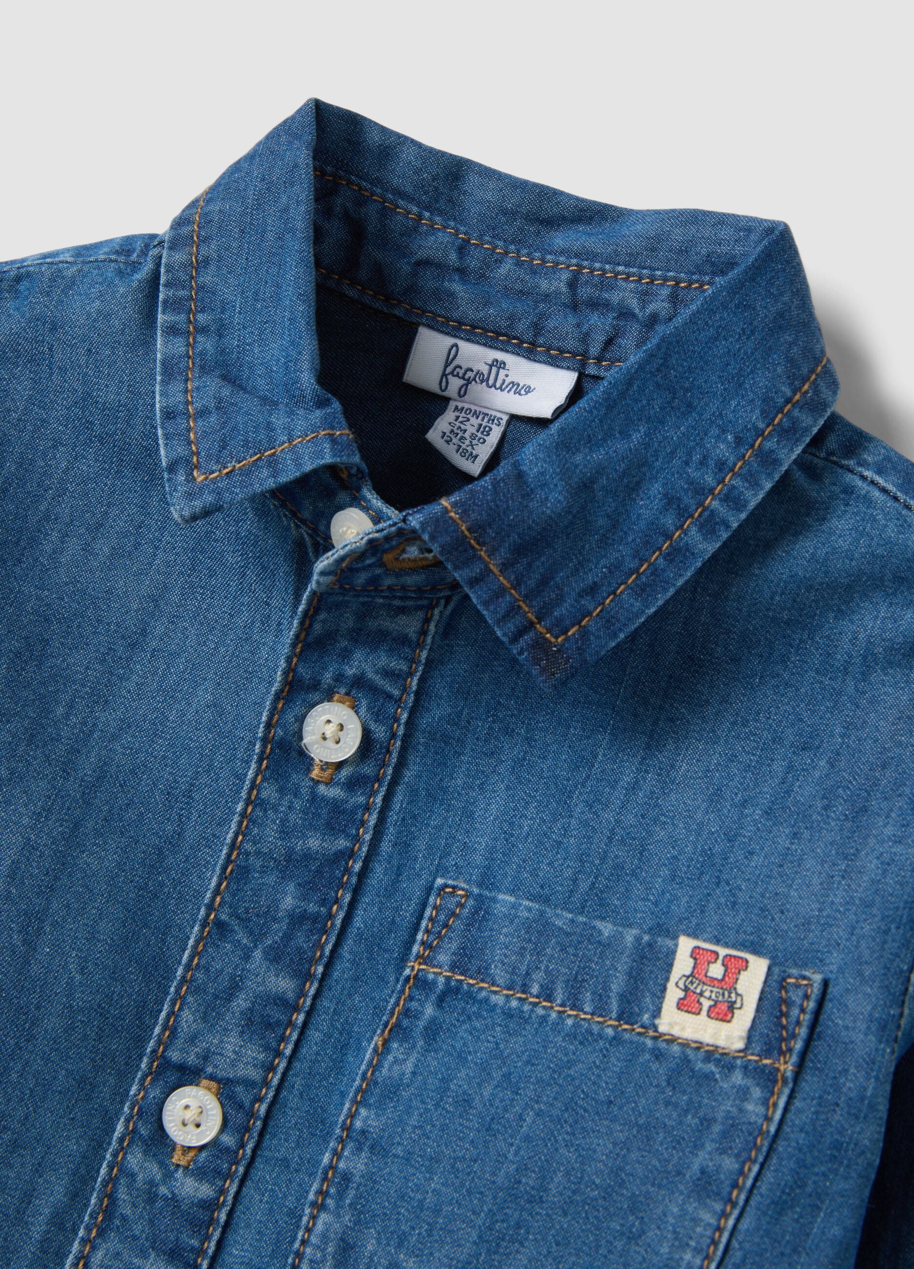 Blue denim shirt in pure cotton, regular fit, for boys