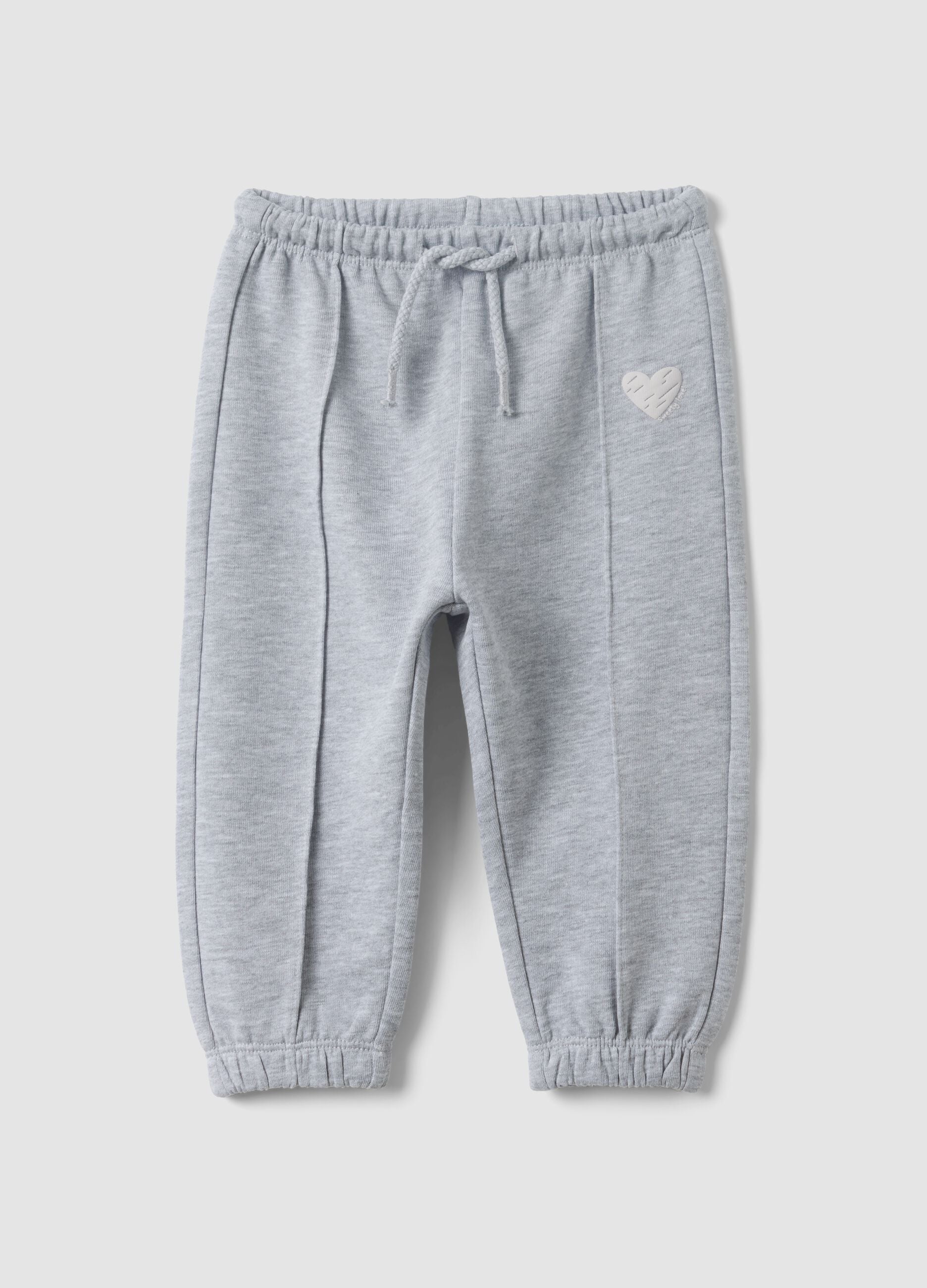 Grey pure cotton joggers with heart print, comfort fit for baby girl