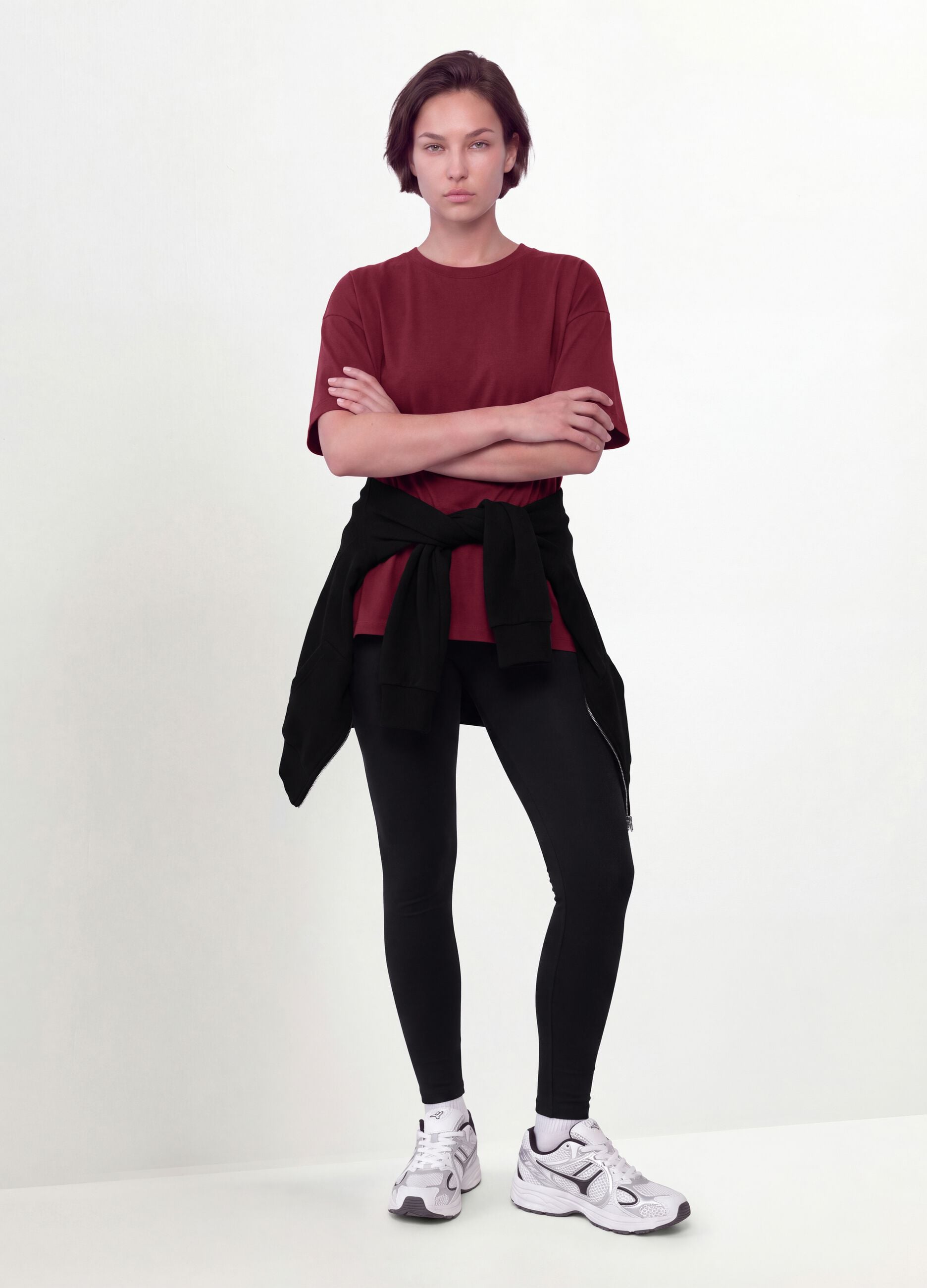 Red crew-neck T-shirt in stretch cotton-modal blend, regular fit