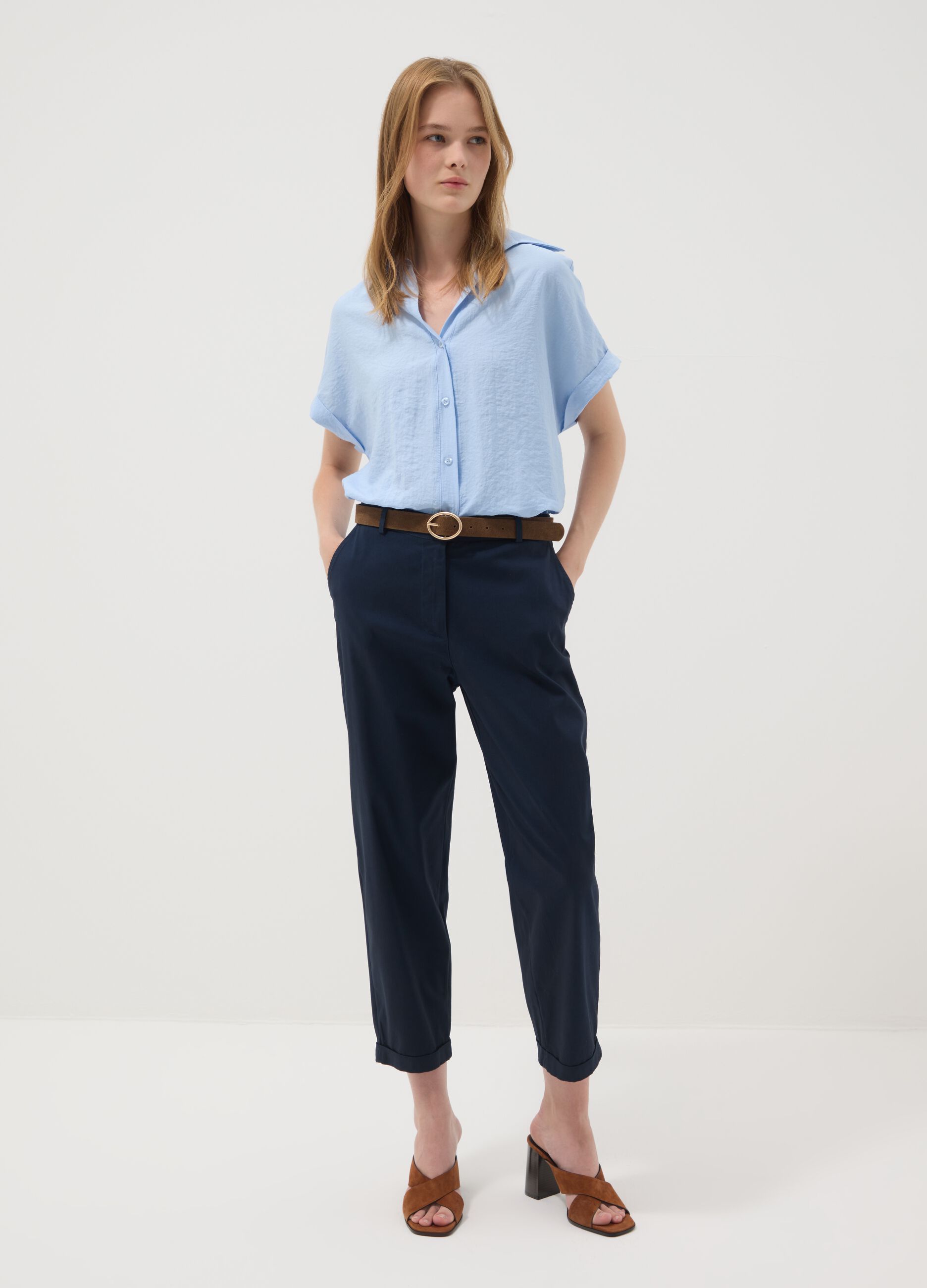 Blue stretch cotton trousers