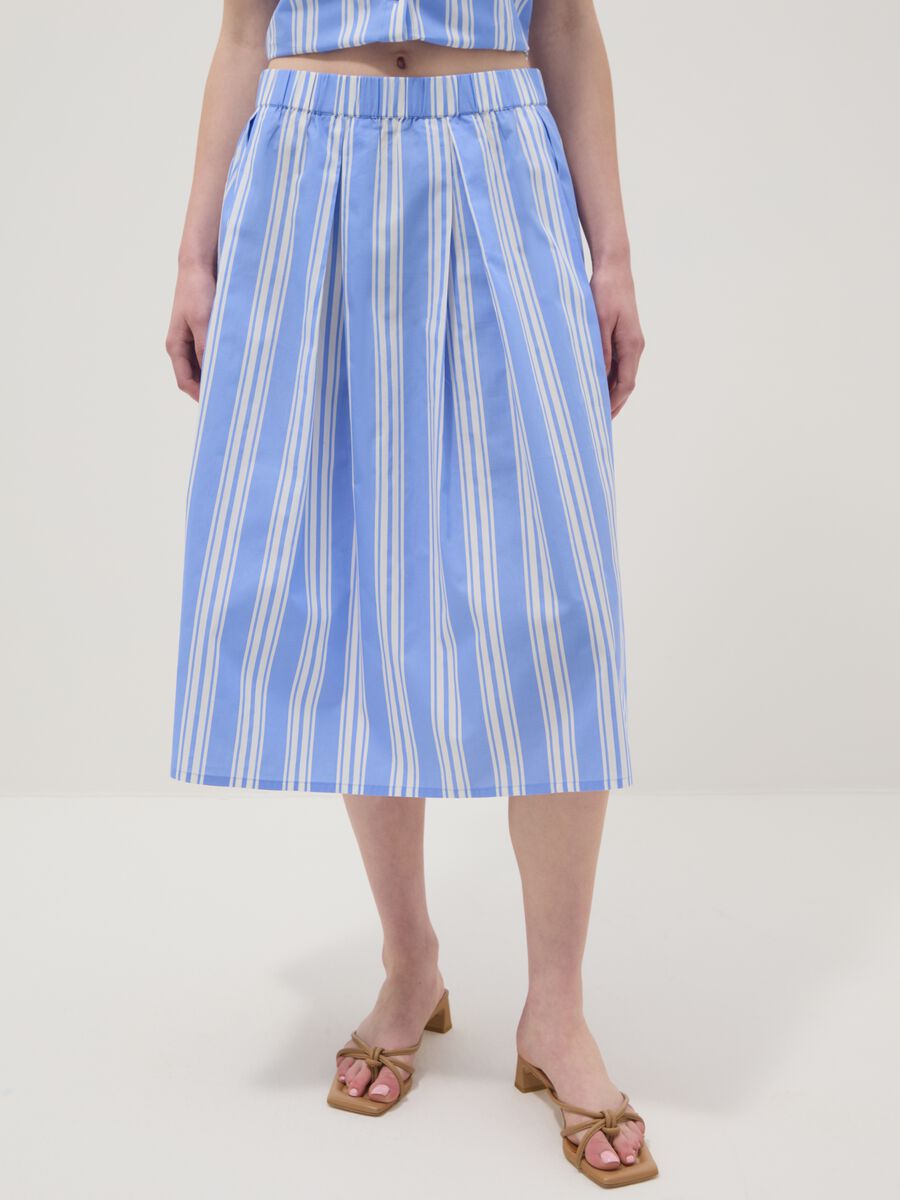 Blue striped pure cotton midi skirt_1
