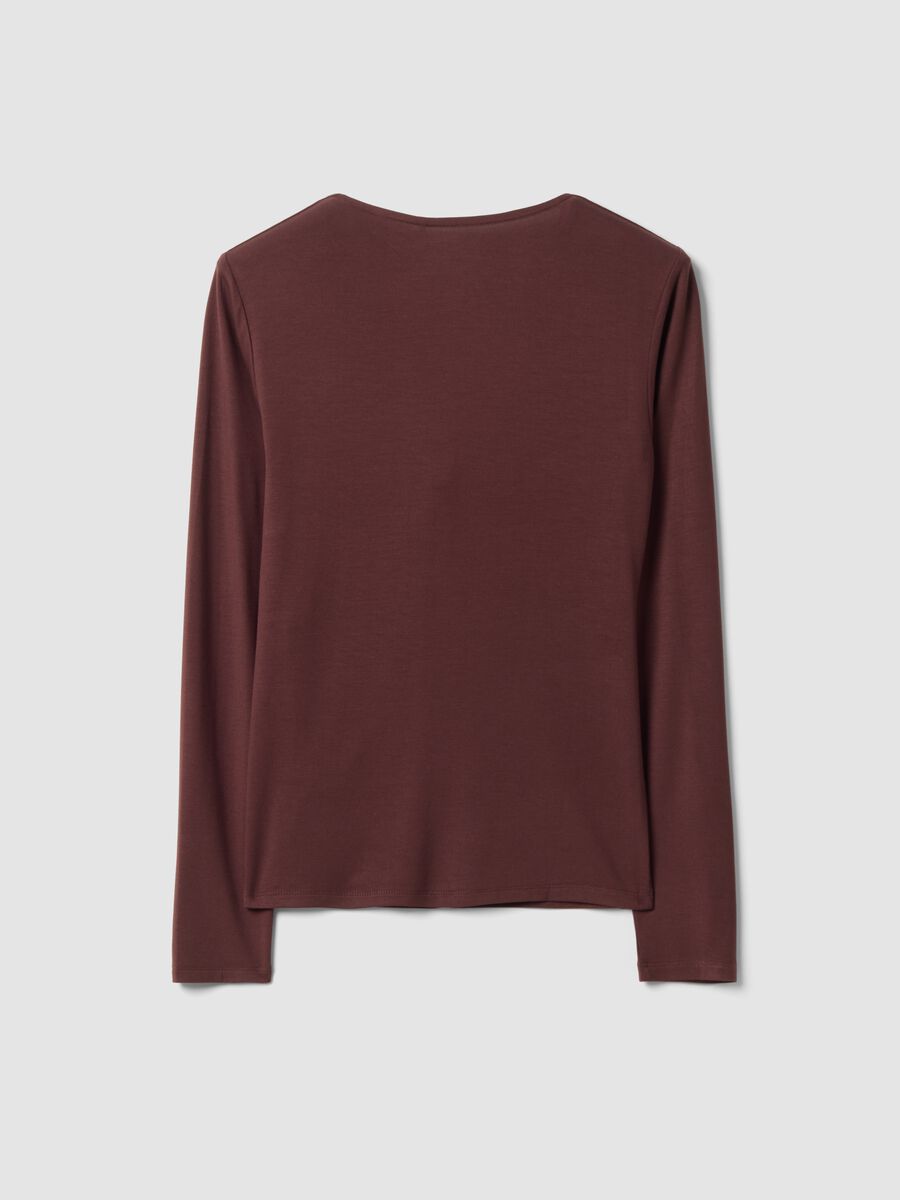 Brown stretch viscose slim-fit T-shirt with front ruching_6