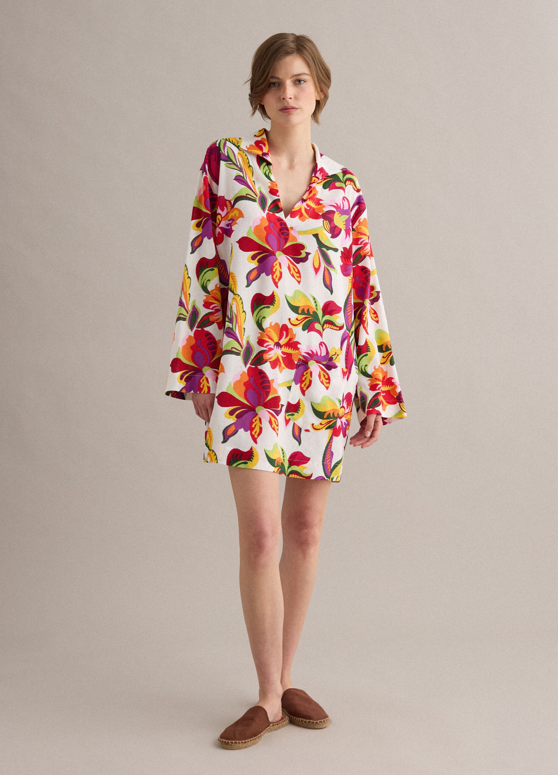 Multicolour viscose-linen blend shirt dress, regular fit