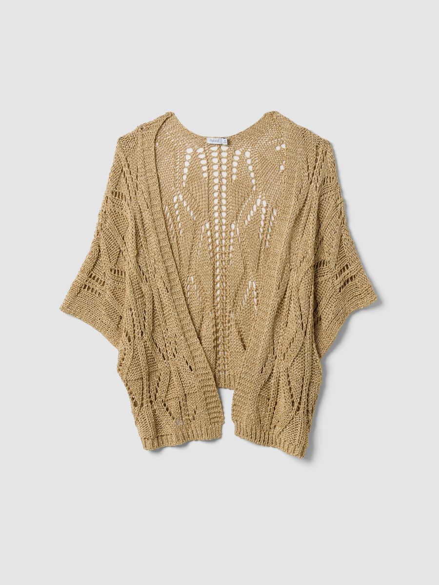 Beige openwork viscose-blend cardigan_4