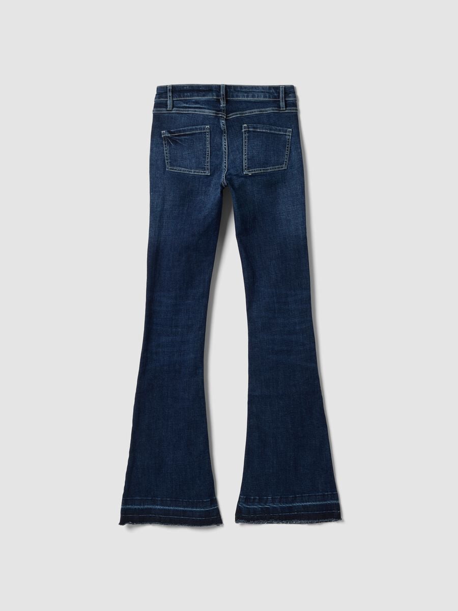 Slim Flare Dark Blue Washed Denim Jeans_6