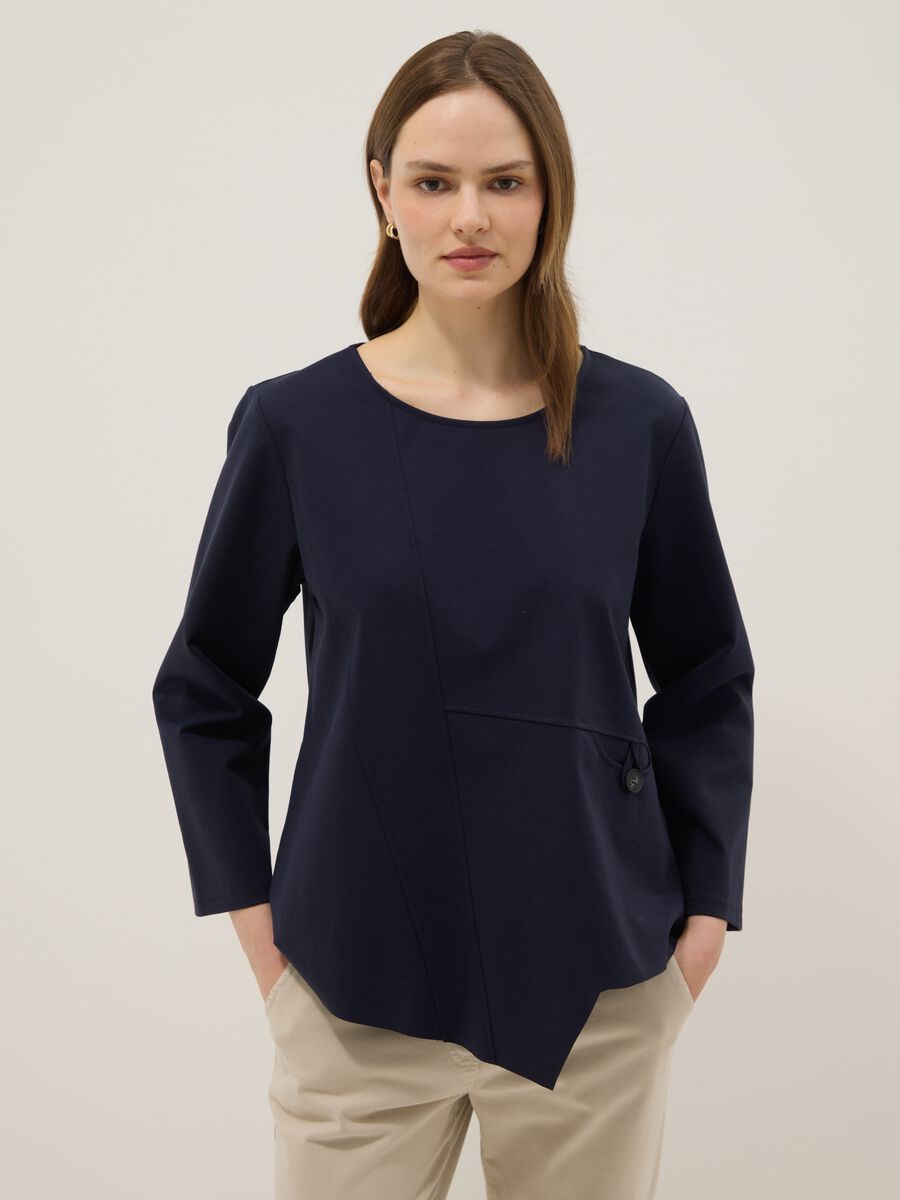 Blusa blu a maniche lunghe in cotone elasticizzato regular fit_0