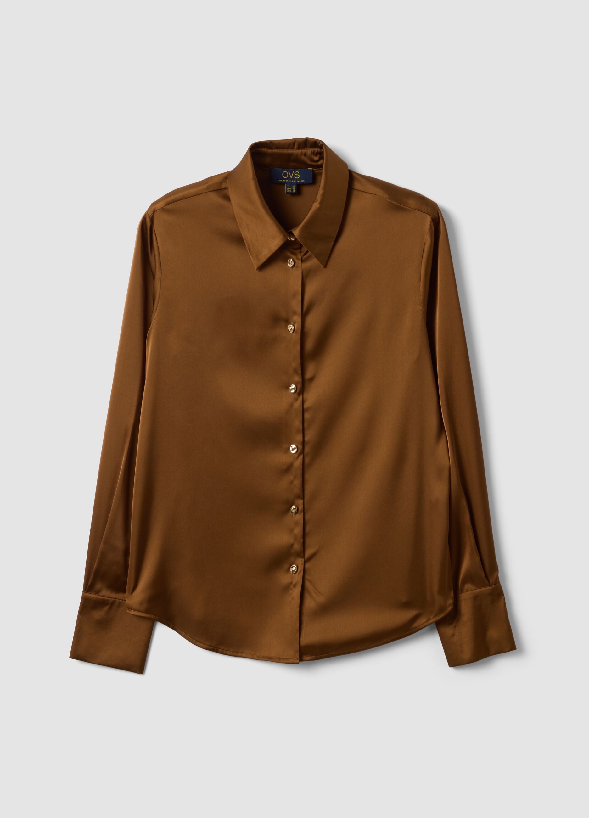 Brown stretch-fabric shirt with classic collar