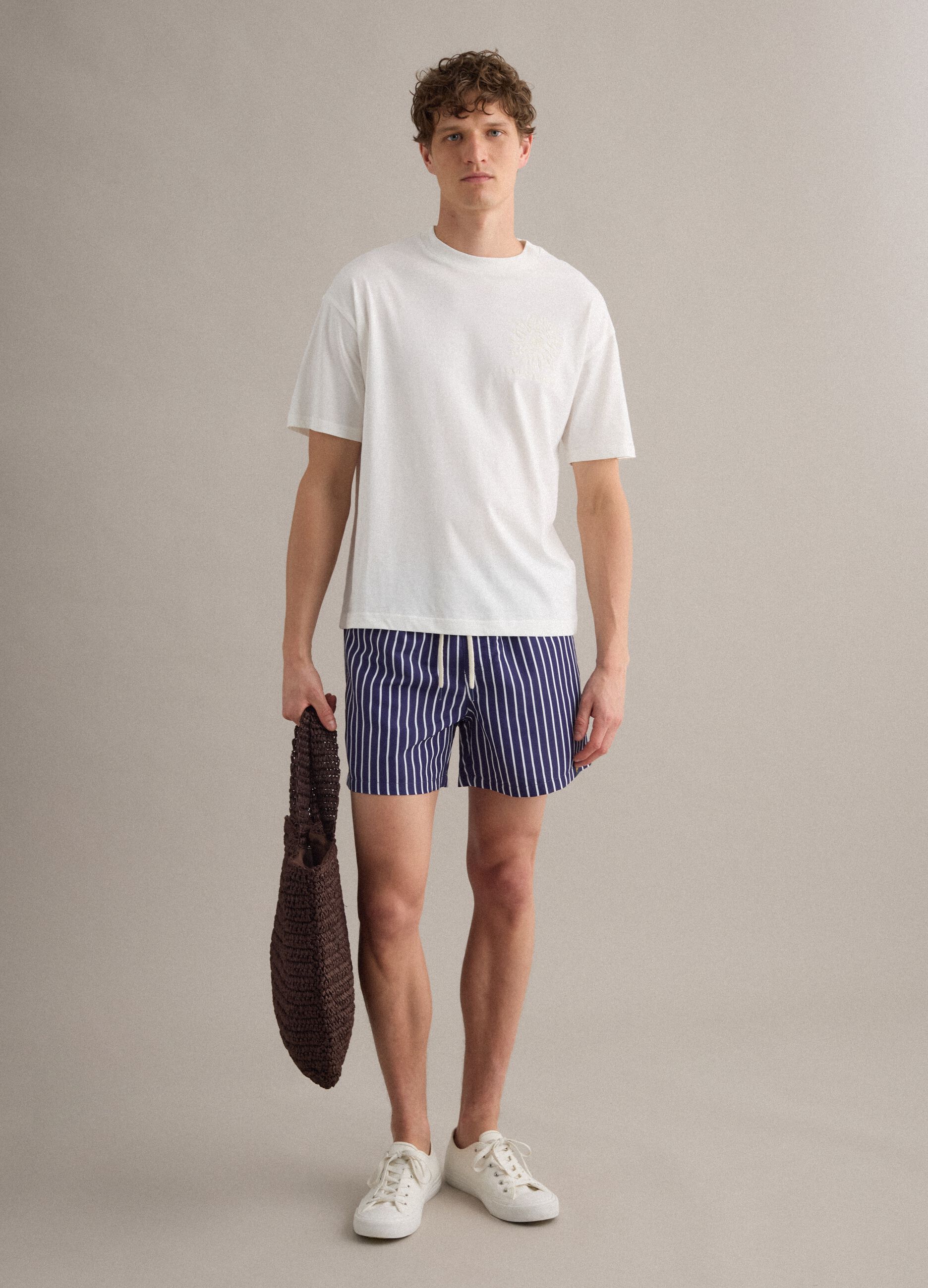 Boxer mare blu a righe bianche con coulisse